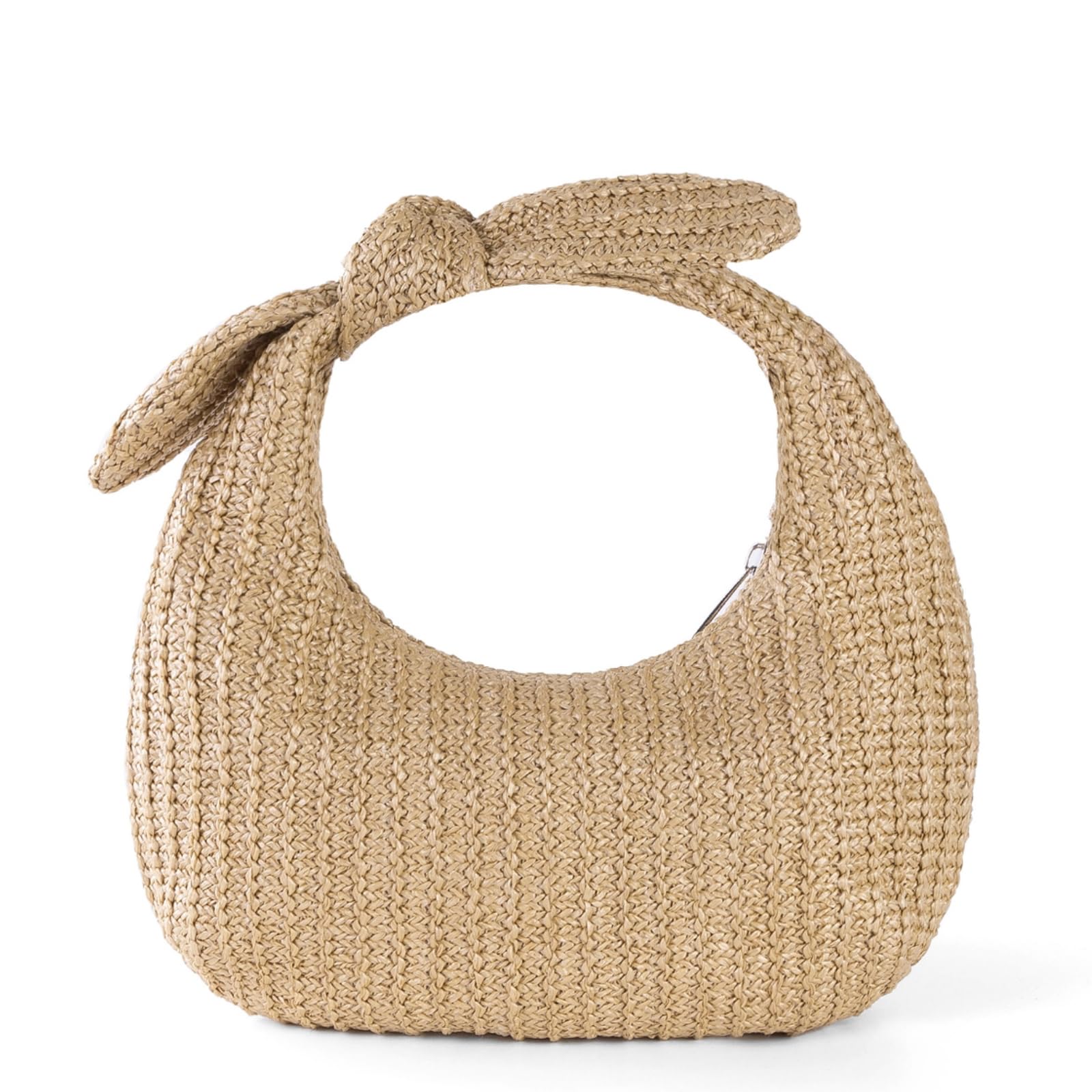 Summer Clutch Purses Women 2025 Knot Bow Top Handle Straw Crescent Handbag Vacation Beach Wallets Casual Pouch