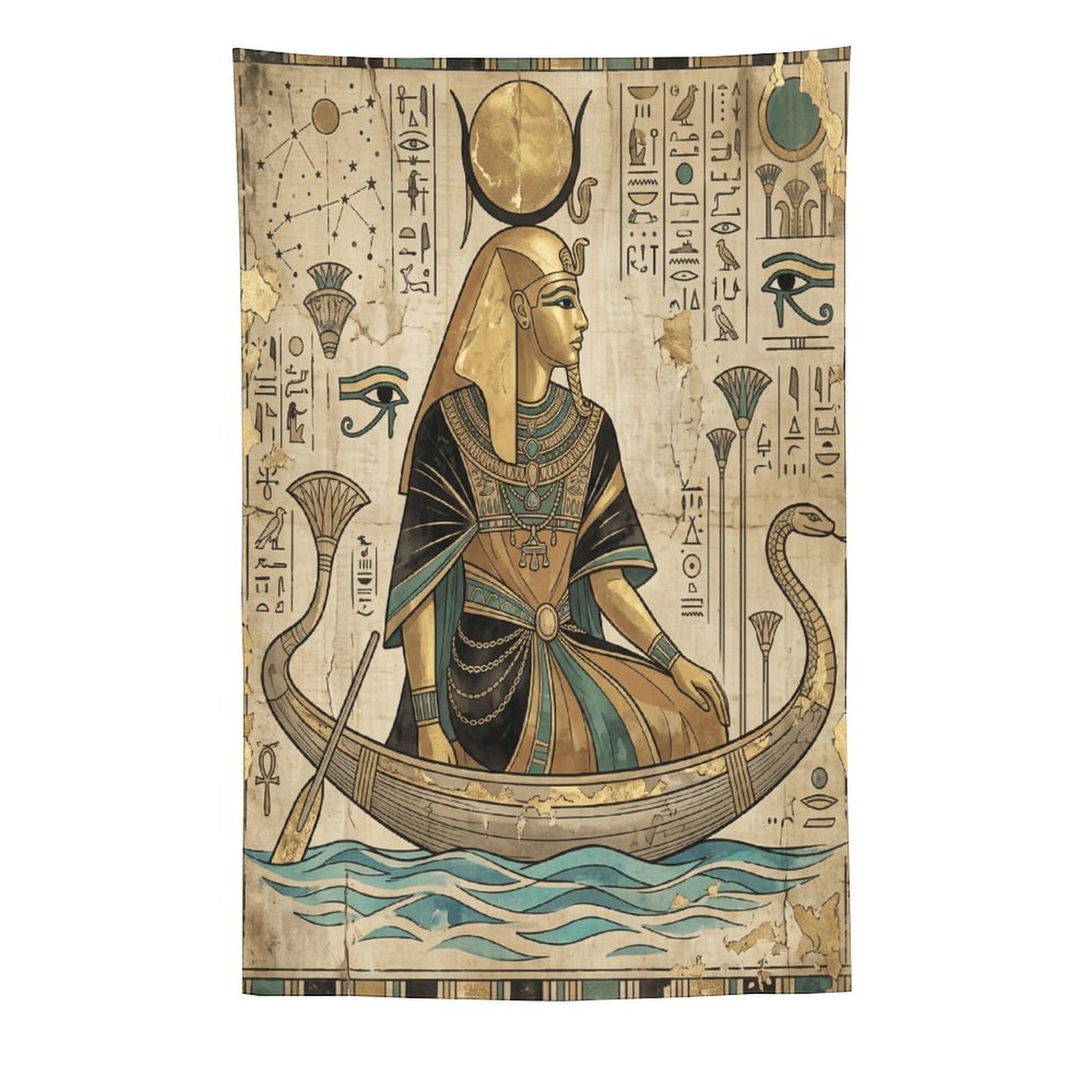 W7C8U2X3 Egyptian Queen Boat Wall Tapestry, Egyptian Papyrus, Dorm Room