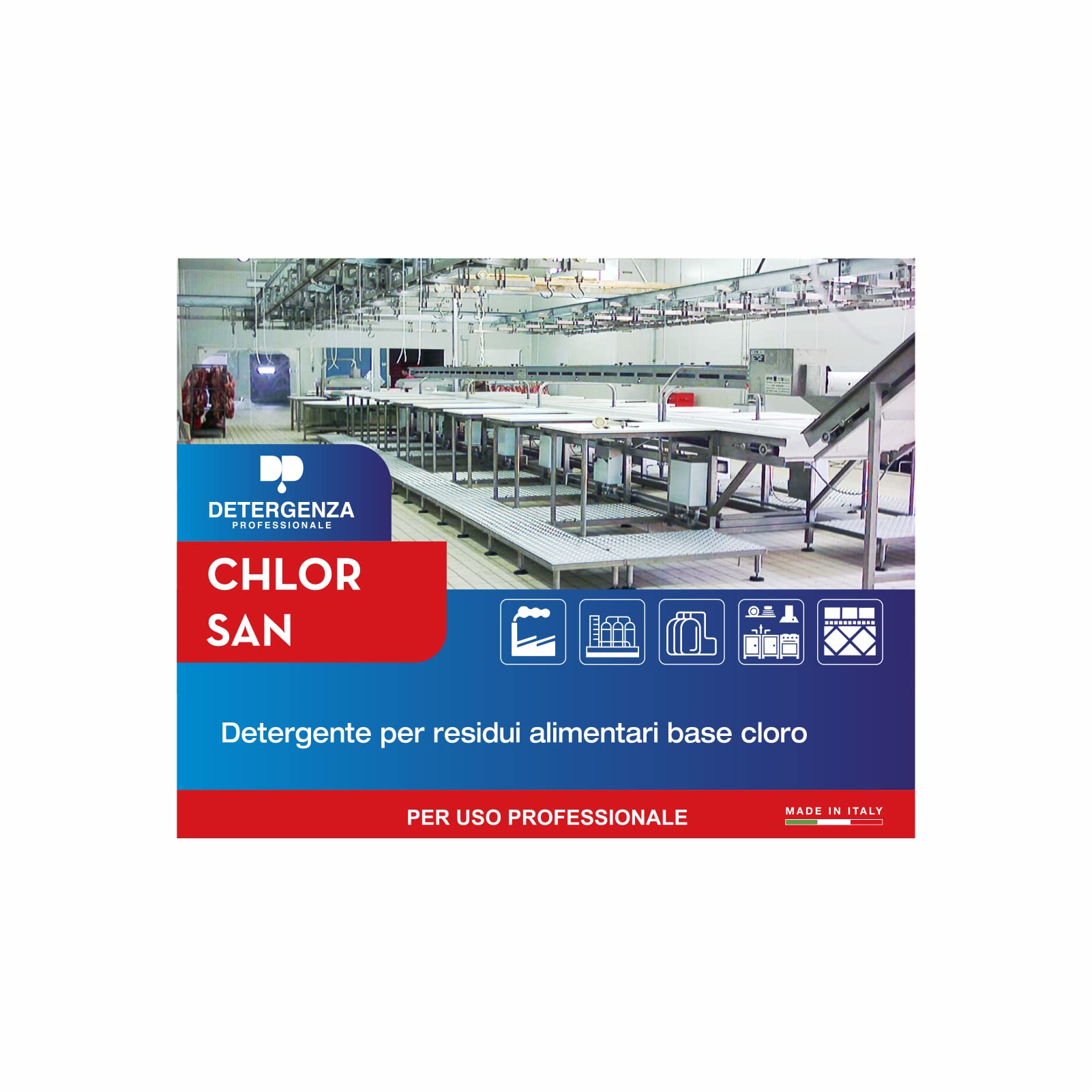 DETERGENTE per RESIDUI Alimentari Base Cloro CHLOR San CONCENTRATO - pz. 1 da 5 L