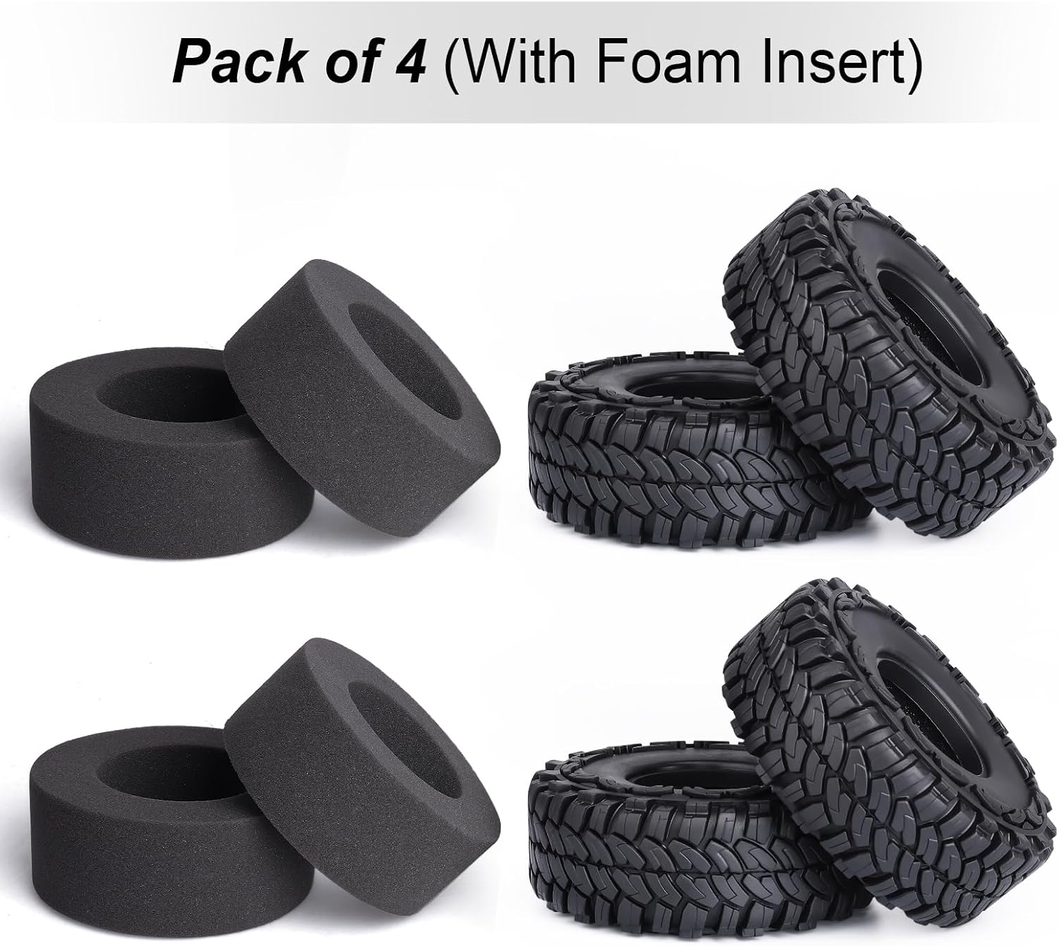 Hobbypark 4.4 Inches Tall RC 1.9 RC Crawler Tires Soft Rubber Good Grip for 1/10 Scale TRX4 Axial SCX10 Redcat Gen 8 RC4WD Rocks Mud Dirt fit 1.9 Beadlocks Wheels w/Foam, 4PCS