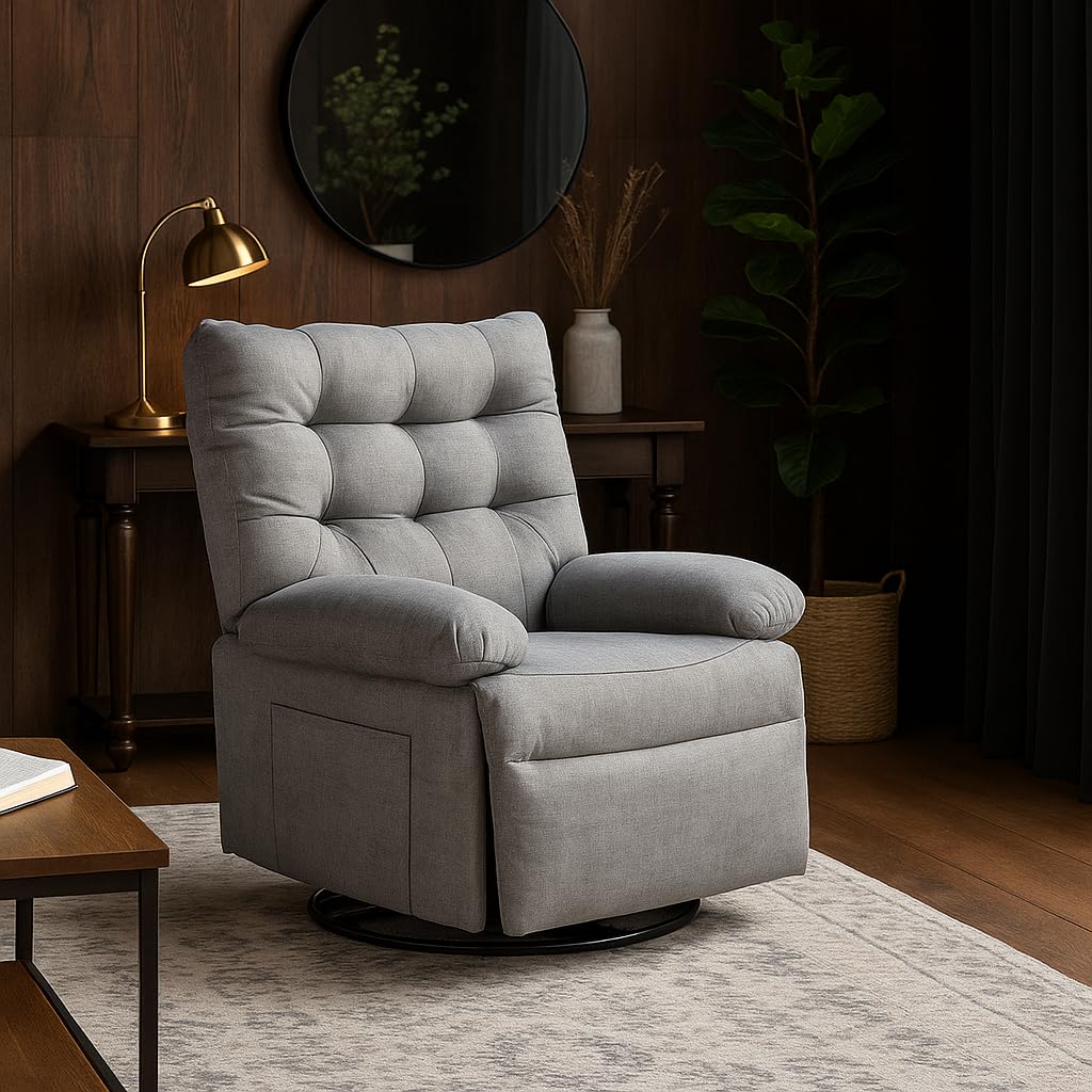 Buyqualia - Sillón Relax Giratorio en Tela Gris con Respaldo capitoné – Cómodo, Elegante y Funcional, 107x90x84 cm