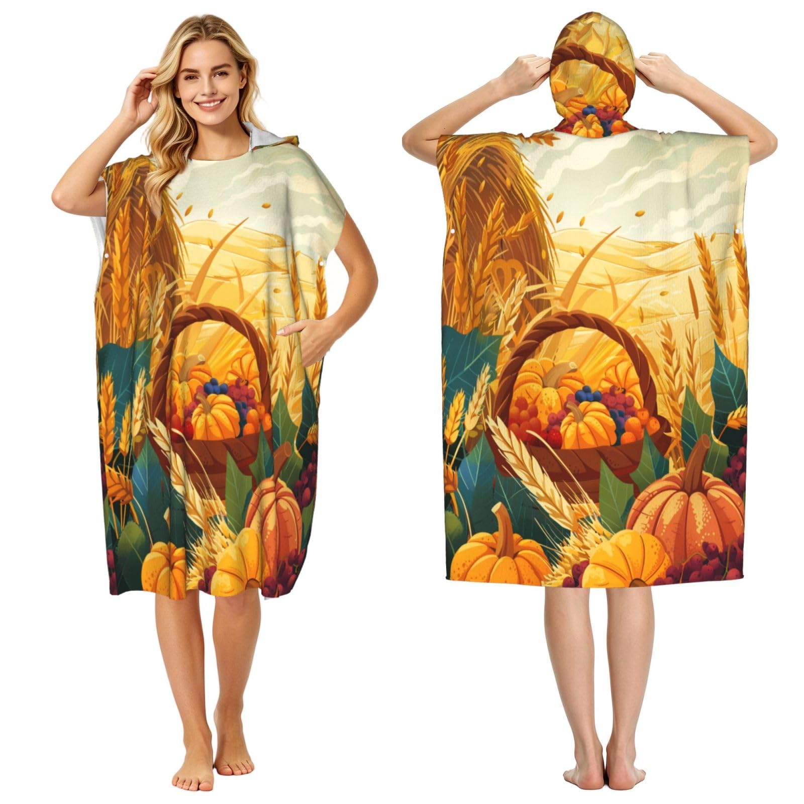 DTHKJNLSF Harvest Festival Adult Hooded Beach Poncho Towel