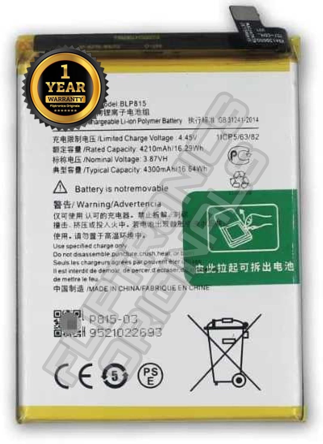 FLIPTRONICS ORIGINALS™ BLP815 Battery for OnePlus Nord N10 5G Battery with 1 Year Warranty** (K212)