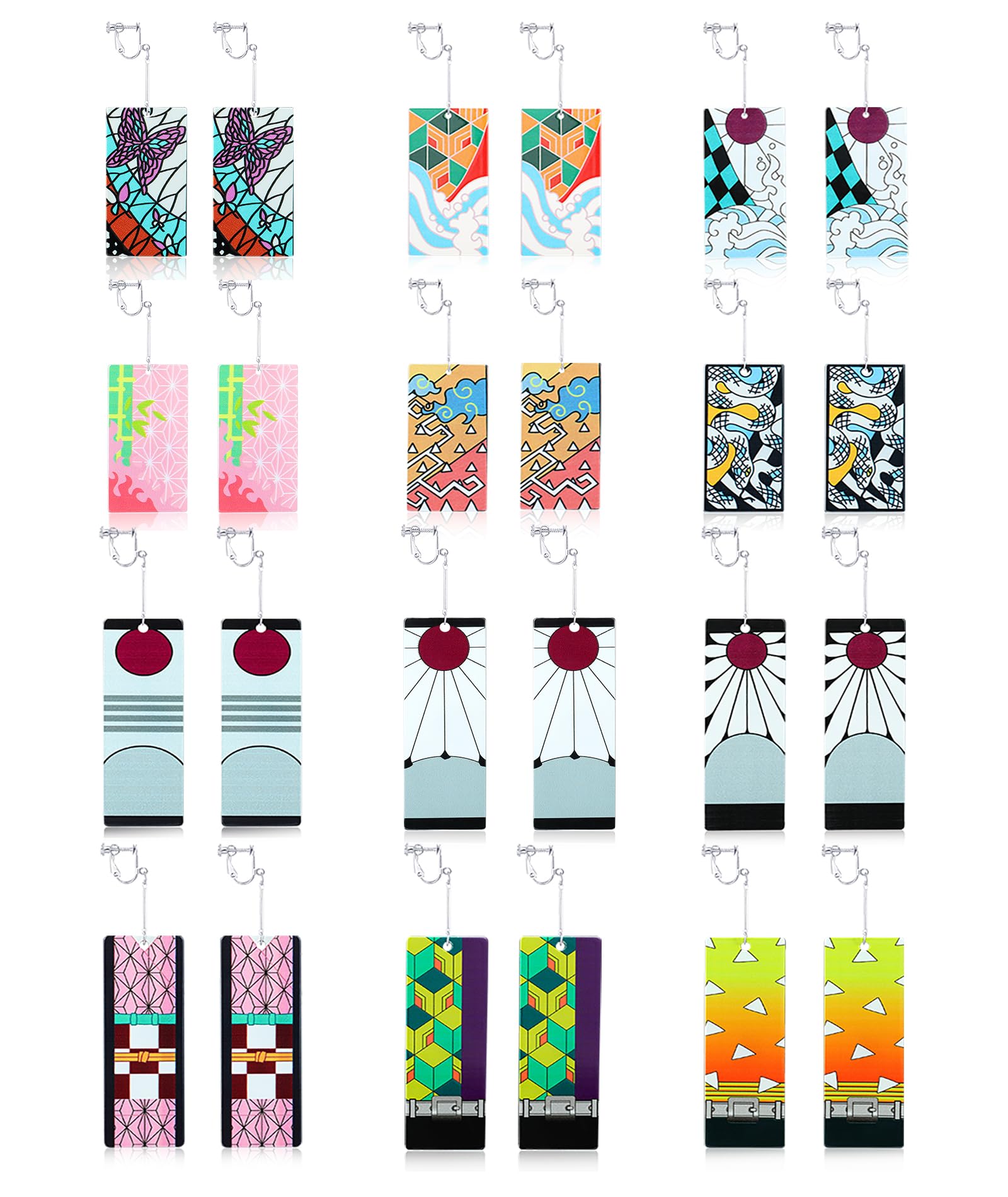 KAERUN 12 Pairs Women's Tanjiro Earrings Anime Demon Slayer Earrings Cosplay Fashion Double-sided Acrylic Alloy Resin Earring for Friends Mother and Daughter Halloween Christmas Birthday Jewelry Gifts