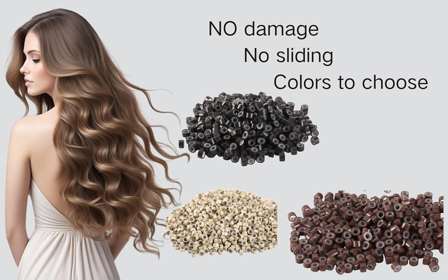 Hair Extensions Beads 5mm Silicone Lined Micro Links Beads for Hair Extensions 1000Pcs （beige） - Image 4