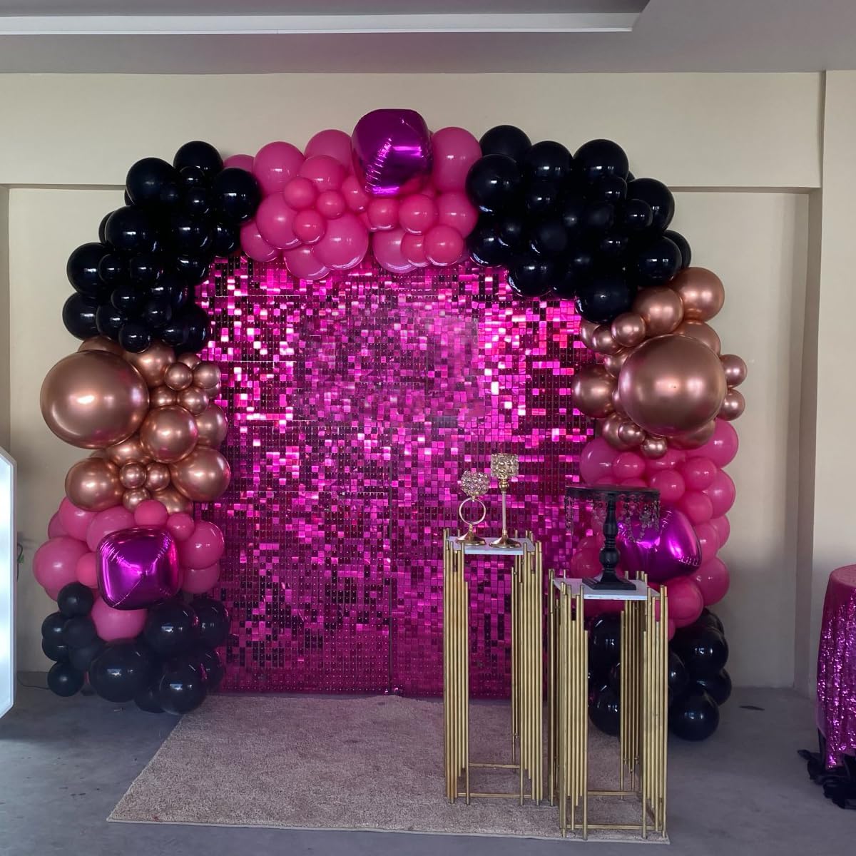 6PCS Mirror Foil Fringe Curtains Sequins Foil Curtain Backdrop Birthday Streamers Photo Props Background Wedding Party Decoration, Purple