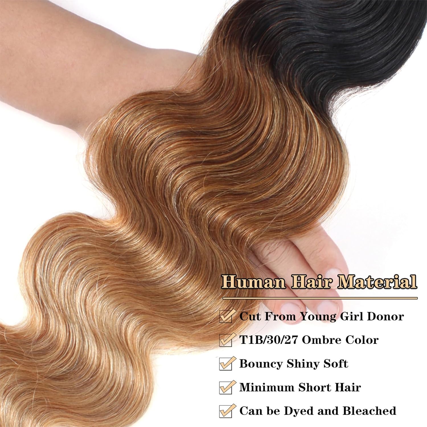 12A Grade Ombre Bundles Human Hair 26 Inch Brazilian Virgin Ombre Blonde Body Wave Hair 1 Bundle 100% Unprocessed Virgin Remy Human Hair Weave Bundles T1B/30/27