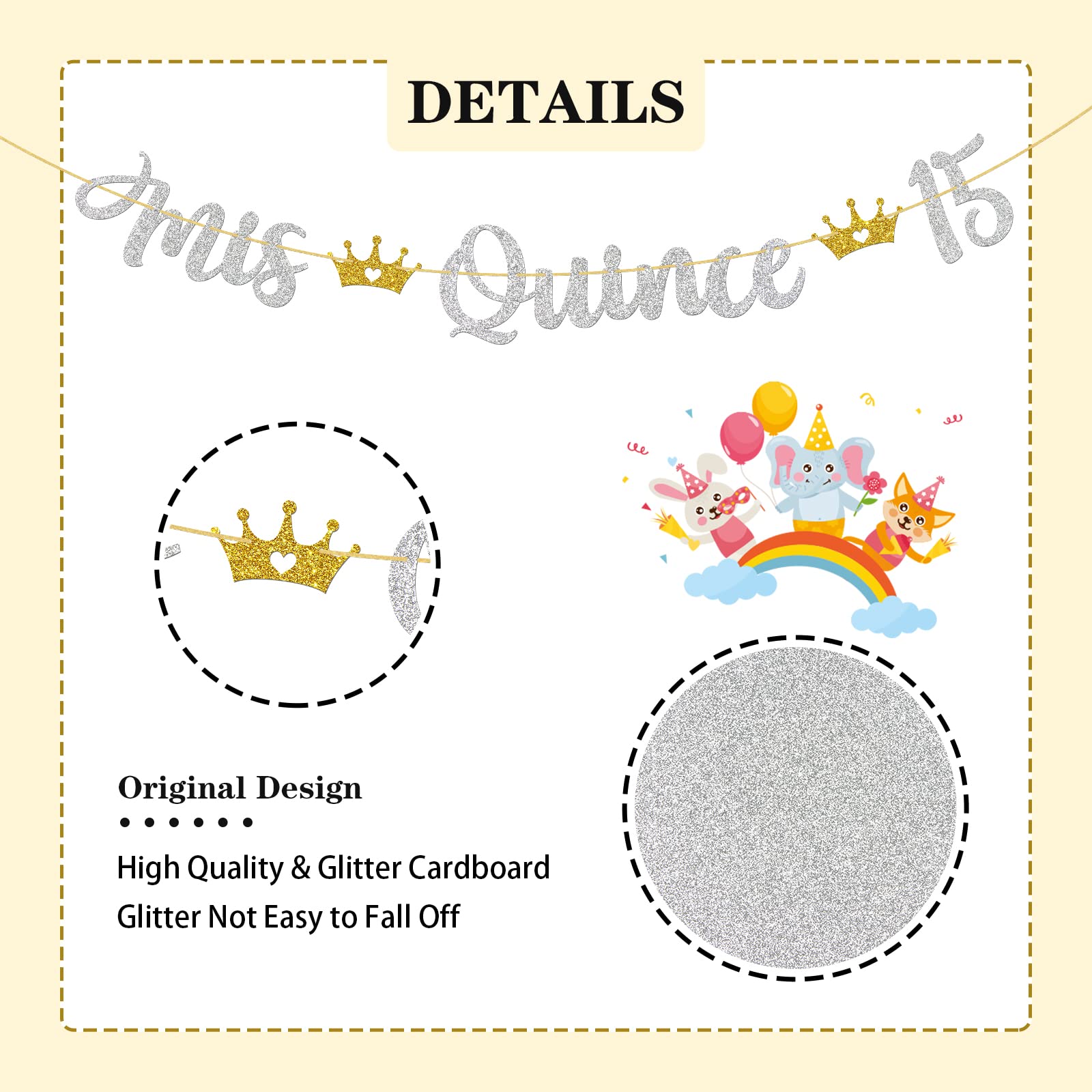 „Mis Quitte 15“ Geburtstagsbanner – 15. Geburtstag Dekoration, Silber Glitzernd