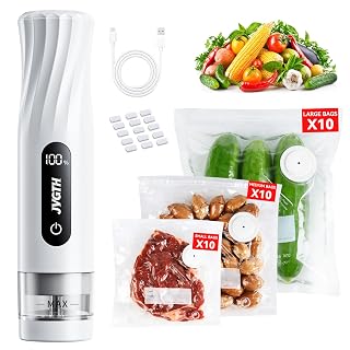 Handheld Vacuum Sealer (Food Storage):Compact Vacuum Sealer Food, 80kPa Suction, 1800 mAh Battery, 30 Reusable Sous Vide Bags, Preserve 6X Freshness For Kitchen, BBQ, Travel. - Amazon product rated Grade A