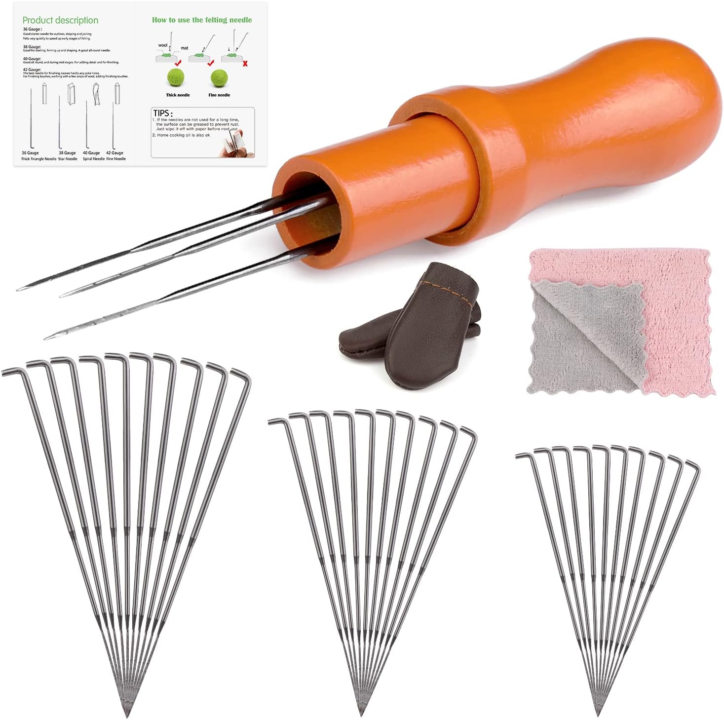 Morfen Wool Felting Kit - 3 Sizes Needles, Tool Holder, Fingercots for Beginner DIY Craft