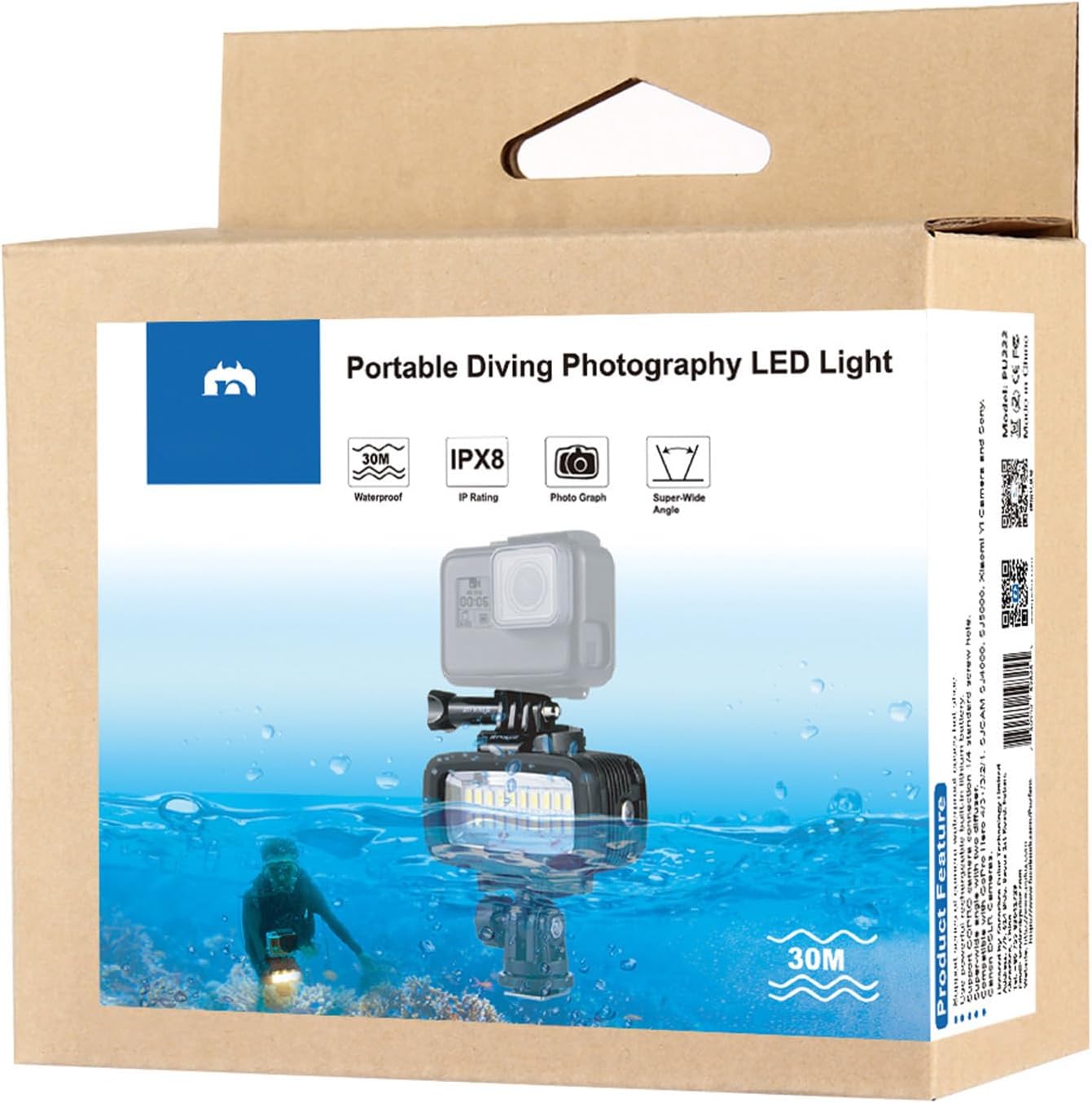 Diving Light IPX8 Waterproof LED Video Light for Hero 5/4/3+/3/2/1 Action Camera, 20 LEDs 40m Underwater Lights with Hot Shoe Mount for Canon for Sony DSLR Cameras