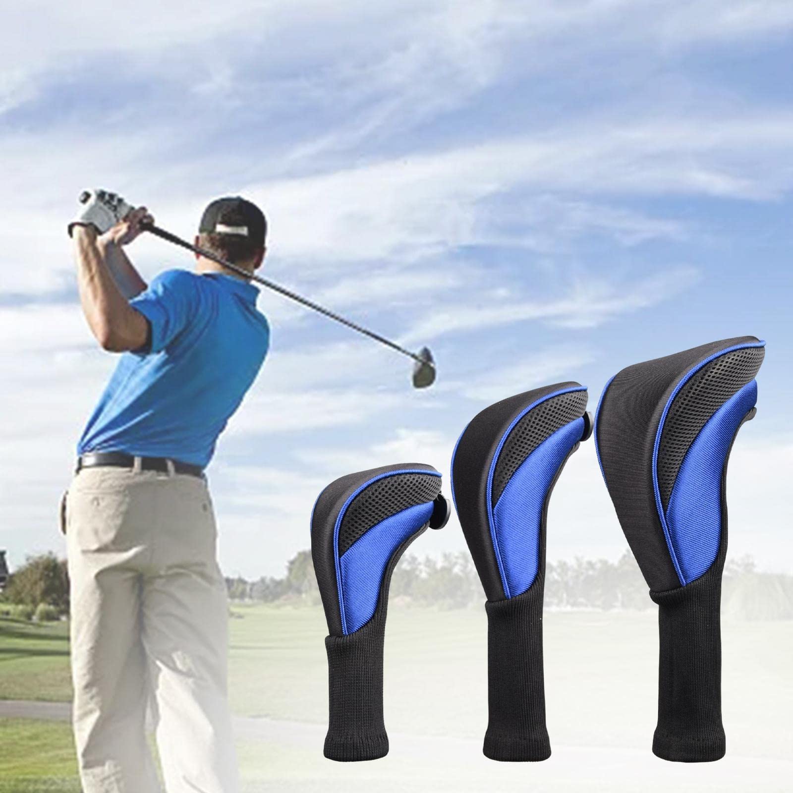 LOVIVER 3Pcs Golf Club Head Cover Set # 1 3 5 Driver Woods Headcovers avec étiquettes Golf Accessoires Club Protection Hybrid Head Cover Set Long Neck