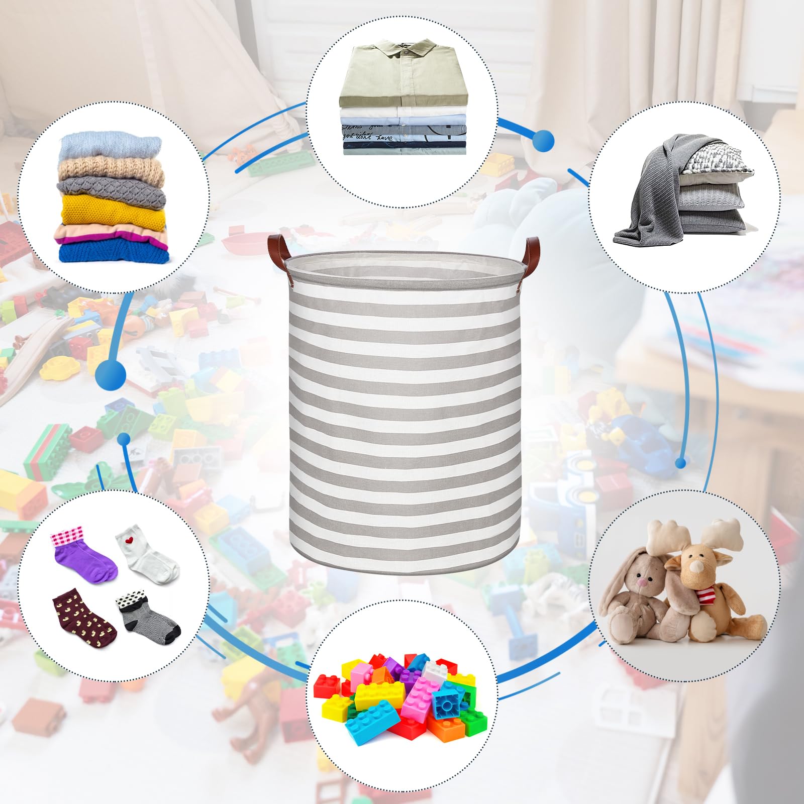 Cesto Ropa Sucia 63L Plegable con Asas Lavandería Almacenaje Gris