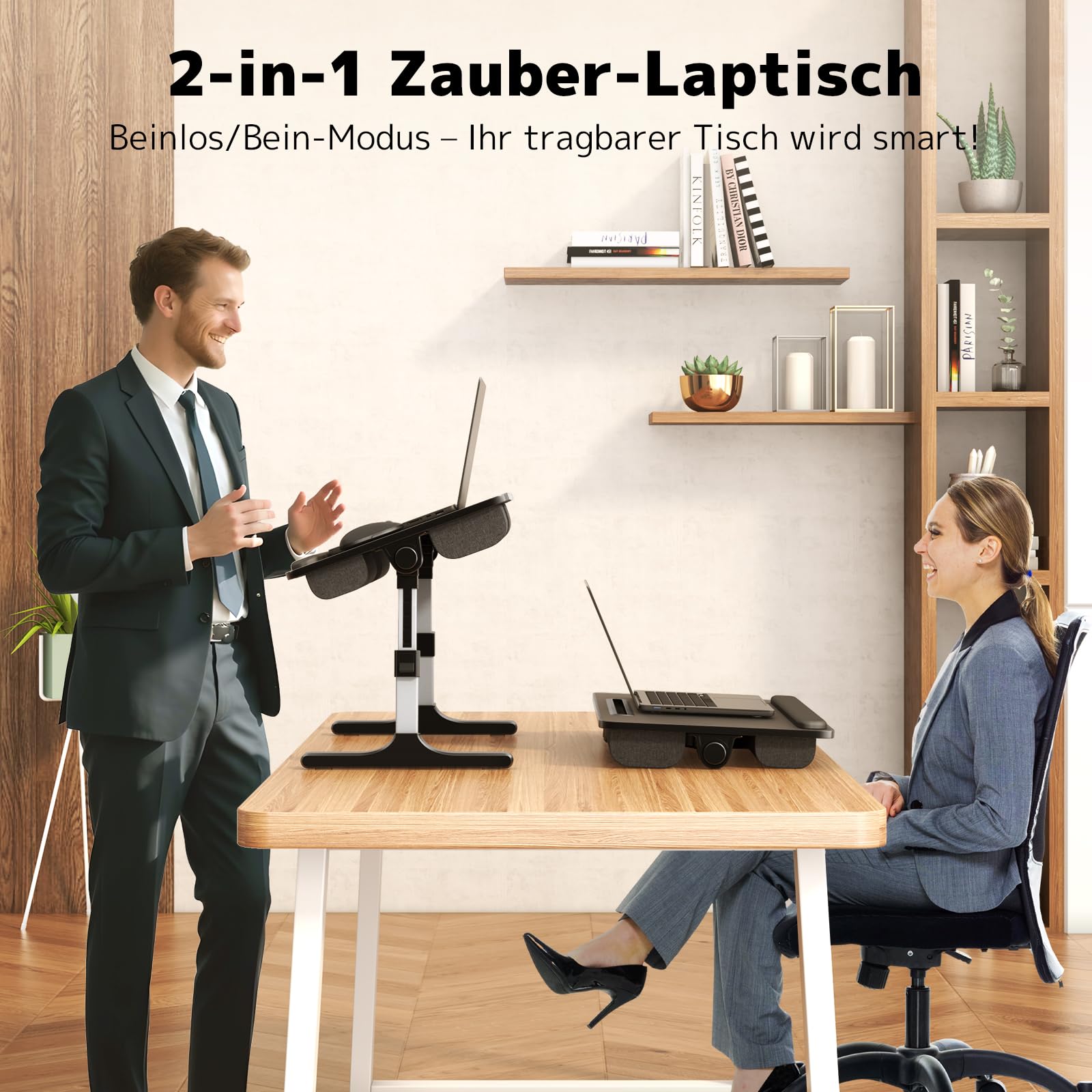 PUTORSEN Laptoptisch fürs Bett - Höhenverstellbar und Winkelverstellbar, 2-in-1 Laptopkissen Klappbar, Größere Laptop Tisch für Bett Sofa Couch Boden, 58 x 37cm Schwarz
