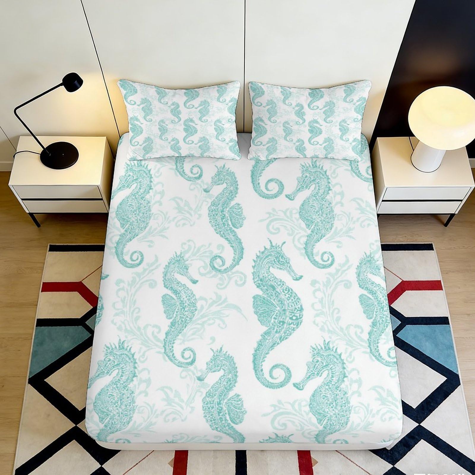 Pnayamiorkfel Style-6 3D Printed Aqua Seahorse Fitted Sheet Microfiber Soft Bedroom Decor Ocean Style Mattress Cover For Home Guest Room 90X200x25cm