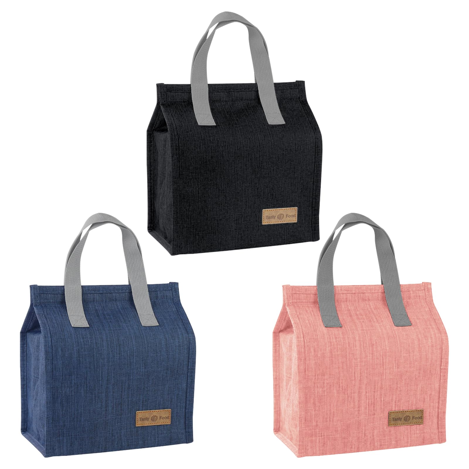 gelugee Insulated Lunch Bags for Women & Men - 3 Pack Reusable Leak-Proof Lunch Box for Adults Kids: Small Cooler Bag for Work School Picnic Travel（Black,Blue,Pink,8L）