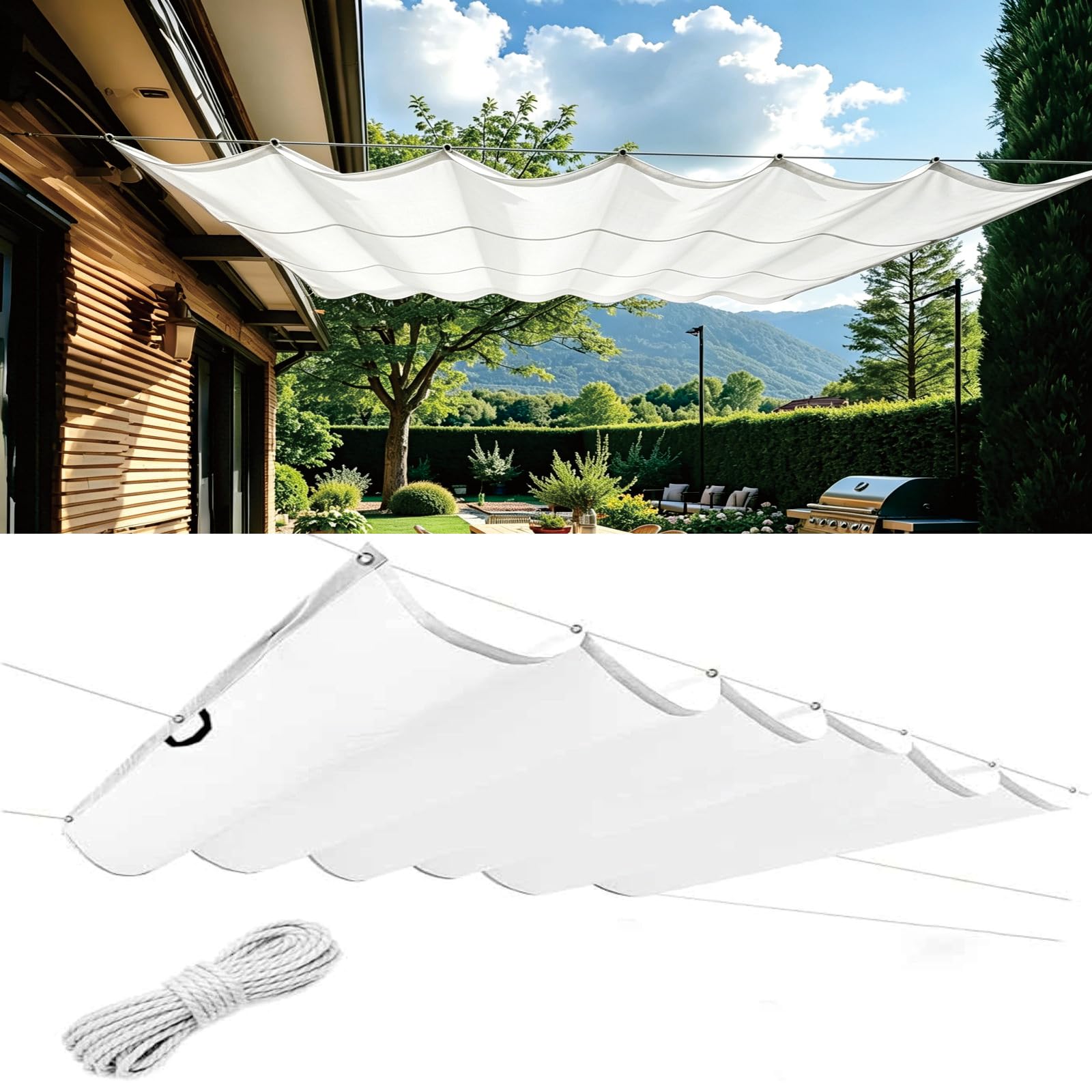 Bâche ombrage contre la chaleur et pluie voile rétractable blanc 330 x 985 cm