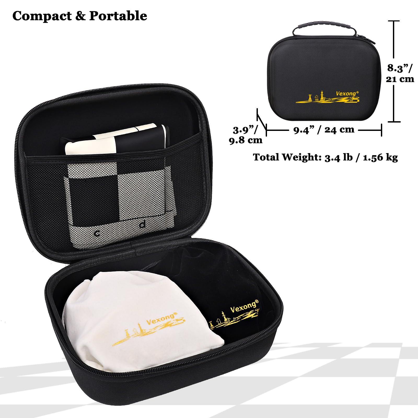 Chess Set - Tournament 50.5cm Silicone Chess Board, 8.9cm King Height Quadruple Weighted Staunton Chess Pieces with 2 Extra Queens, Professional Portable Chess Set with Storage Bag