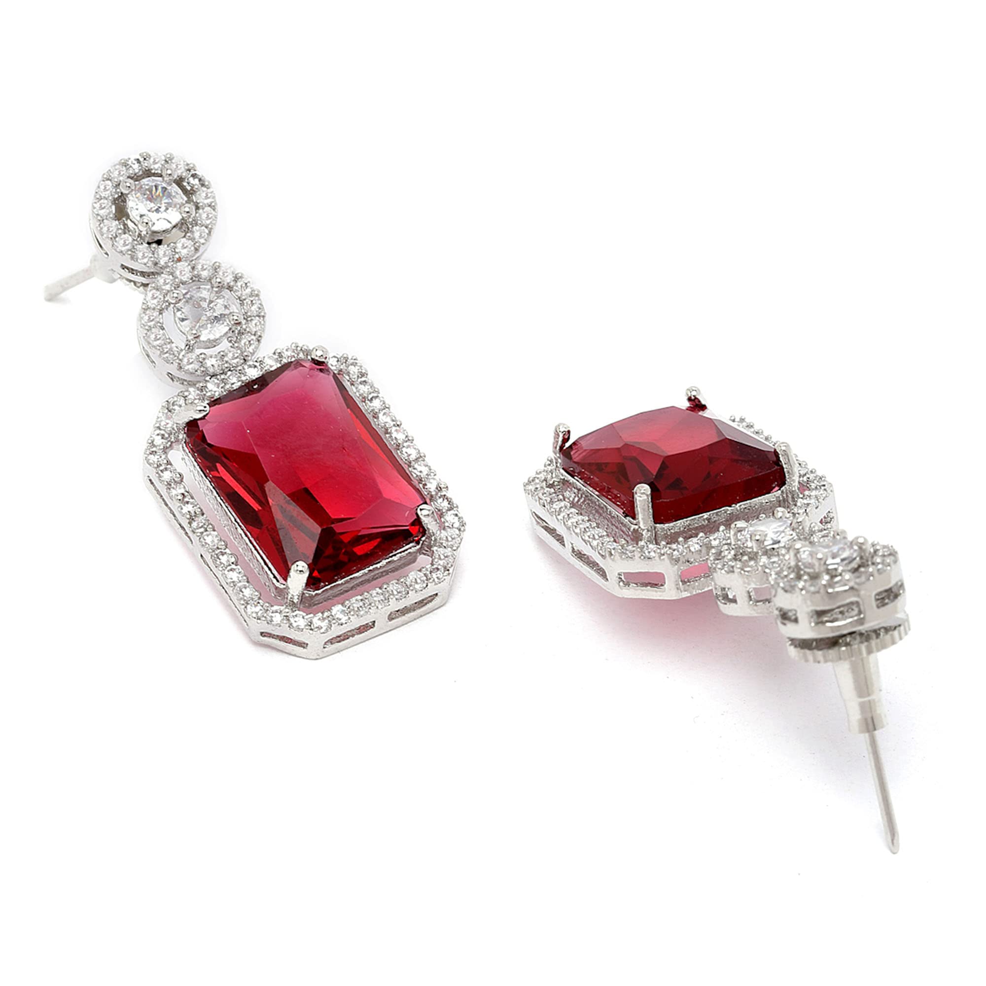 Geometric Drop Earrings with American Diamond Studs