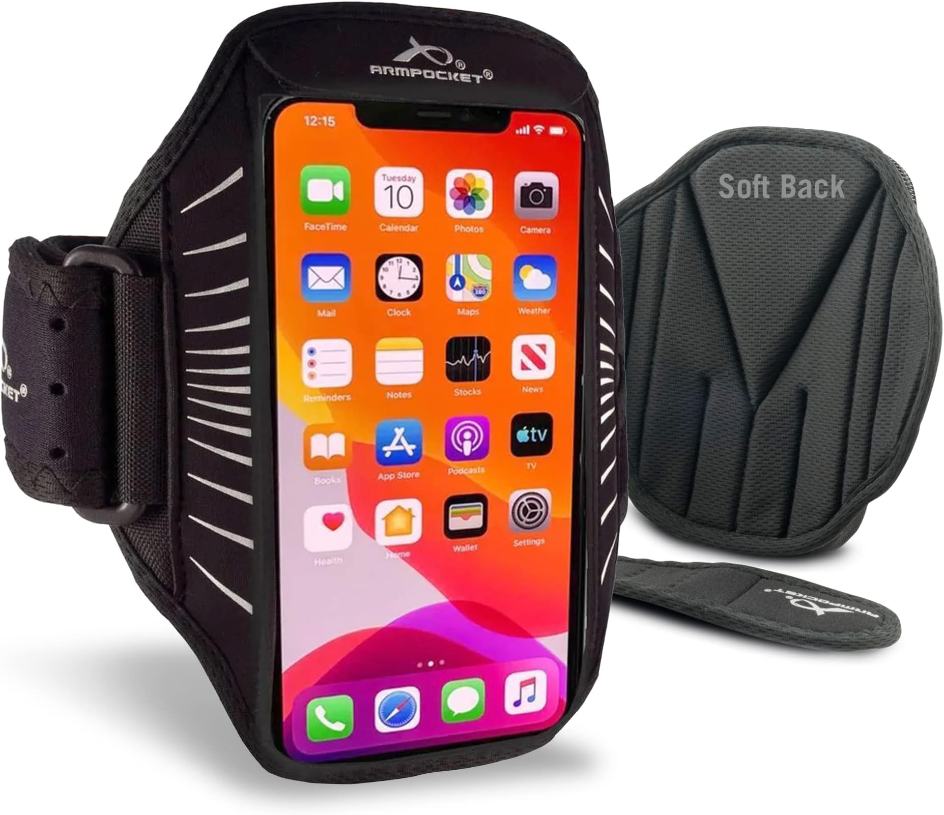Phone Armbands for Running | Armpocket Racer Edge Ultra Thin Phone Armband | Compatible with iPhone 12 Pro, 12, 11 Pro, Galaxy S21, Pixel 5, Phones Without Cases up to 6.4 Inches | Black Medium Strap