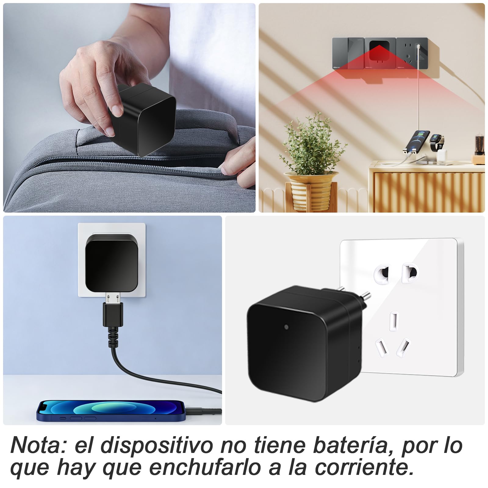 Cámara Espía WiFi 5G, Cámara Oculta con Cargador USB, Mini Cámara Espía WiFi HD 1080P con Detección de Movimiento y Grabación en Bucle para Visualización Remota - Normas de la UE