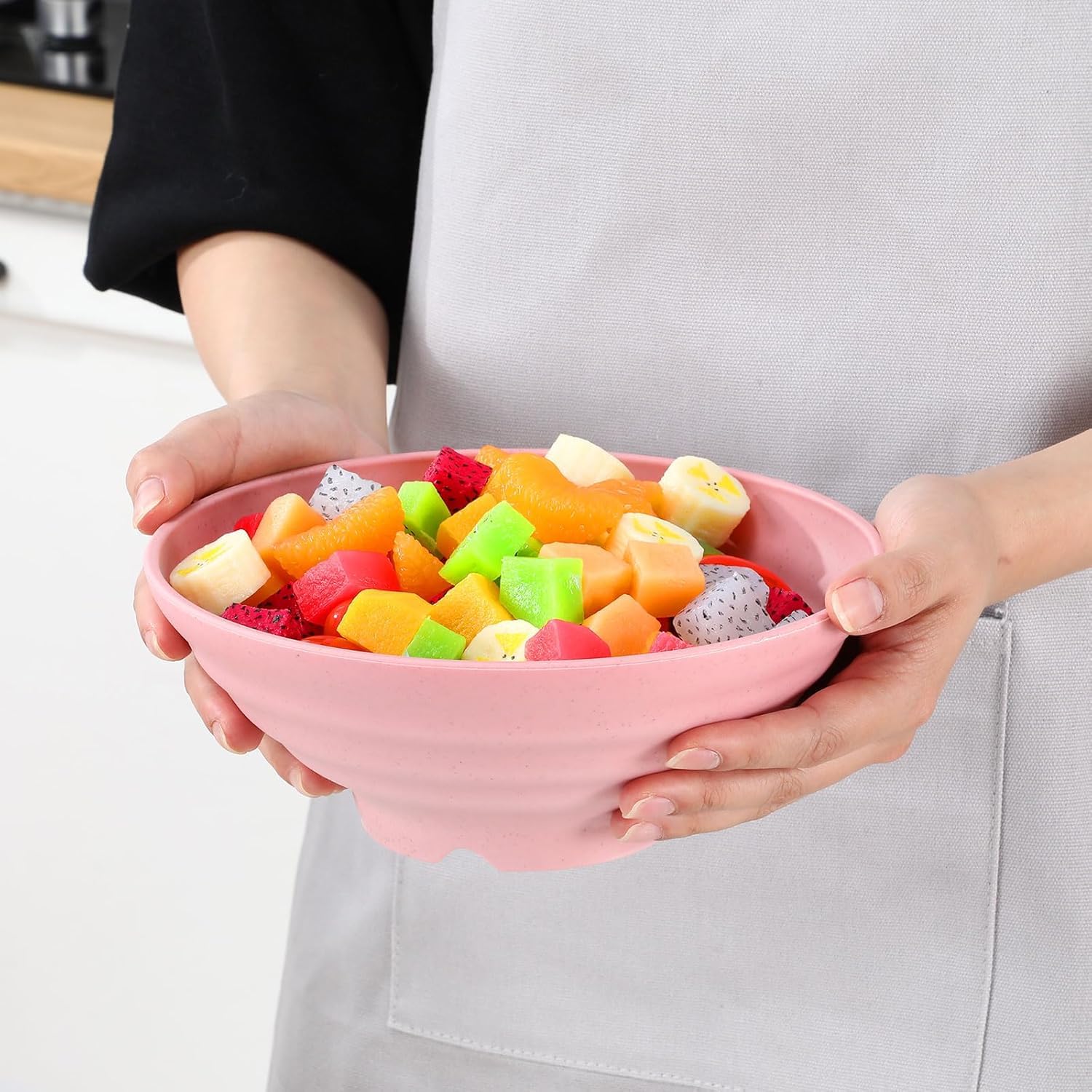 Colorful Wheat Straw Ramen Bowl Set – 7.5” Large Japanese-Style Bowls Set for Soup, Noodle, Salad, Pasta, Rice, Microwave & Dishwasher Safe, Beige, Pack of 2 — Amazon image 5