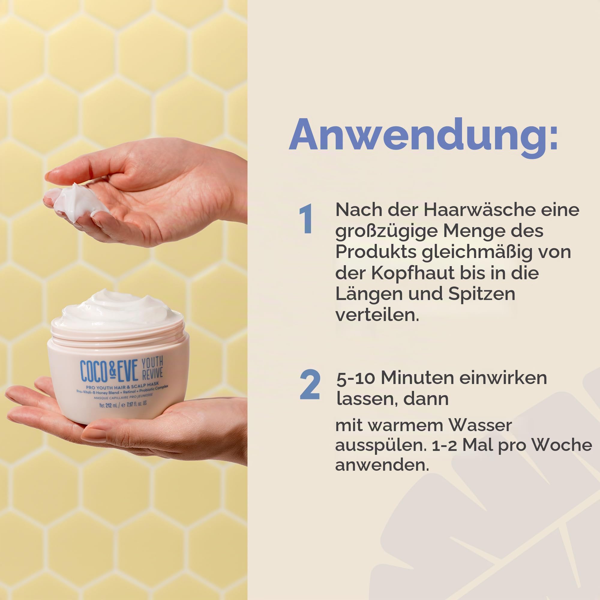 Coco & Eve Pro Youth Hair & Scalp Mask Anti-Aging, Stärke, Glanz, Volumen. Reguliert die Schuppenbildung. Mit Honig und Retinol für verjüngtes, mit Feuchtigkeit versorgtes Haar (212ml)