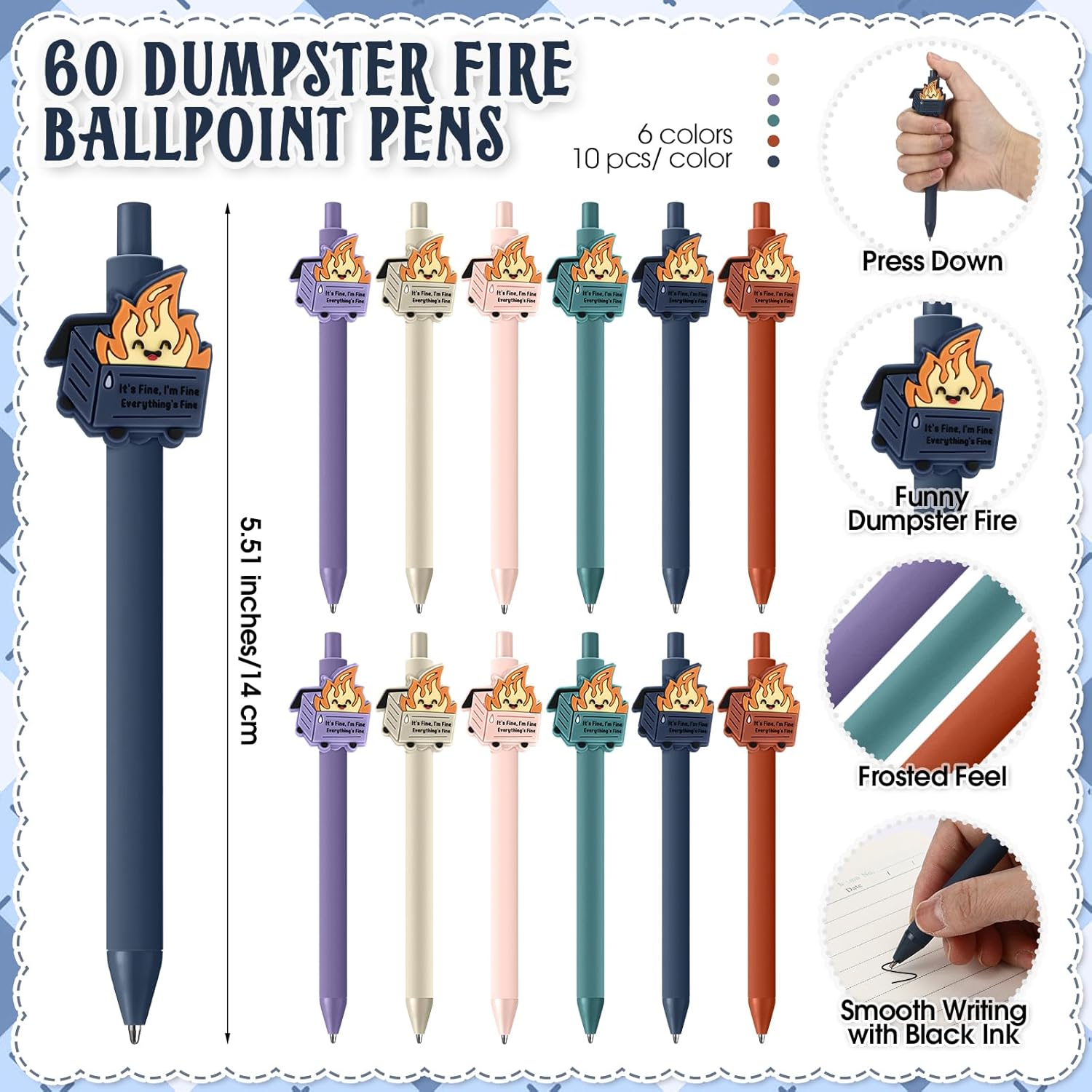 Sayglossy 60 Sets Dumpster Fire Gifts Funny Teacher Appreciation Gifts Dumpster Fire Ballpoint Pens and Emotional Support Bookmark Bulk for Volunteer Coworker Employee Office Desk Accessories