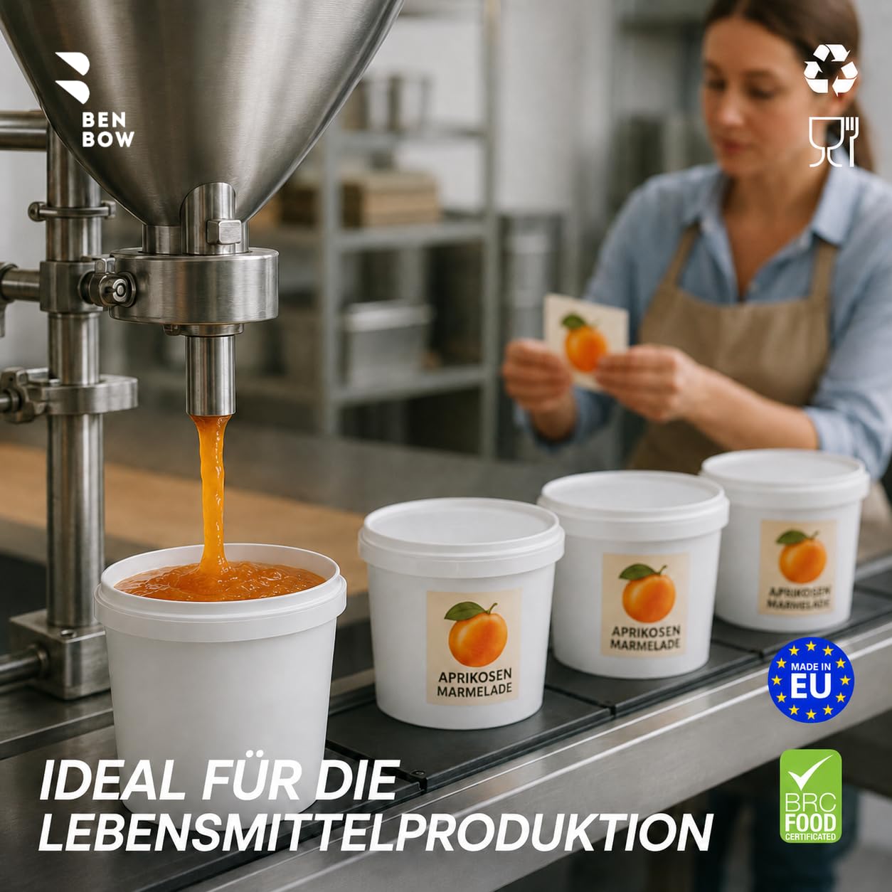 BenBow Eimer mit Deckel 1 l weiß 100x1 l, lebensmittelecht, stabil, lee