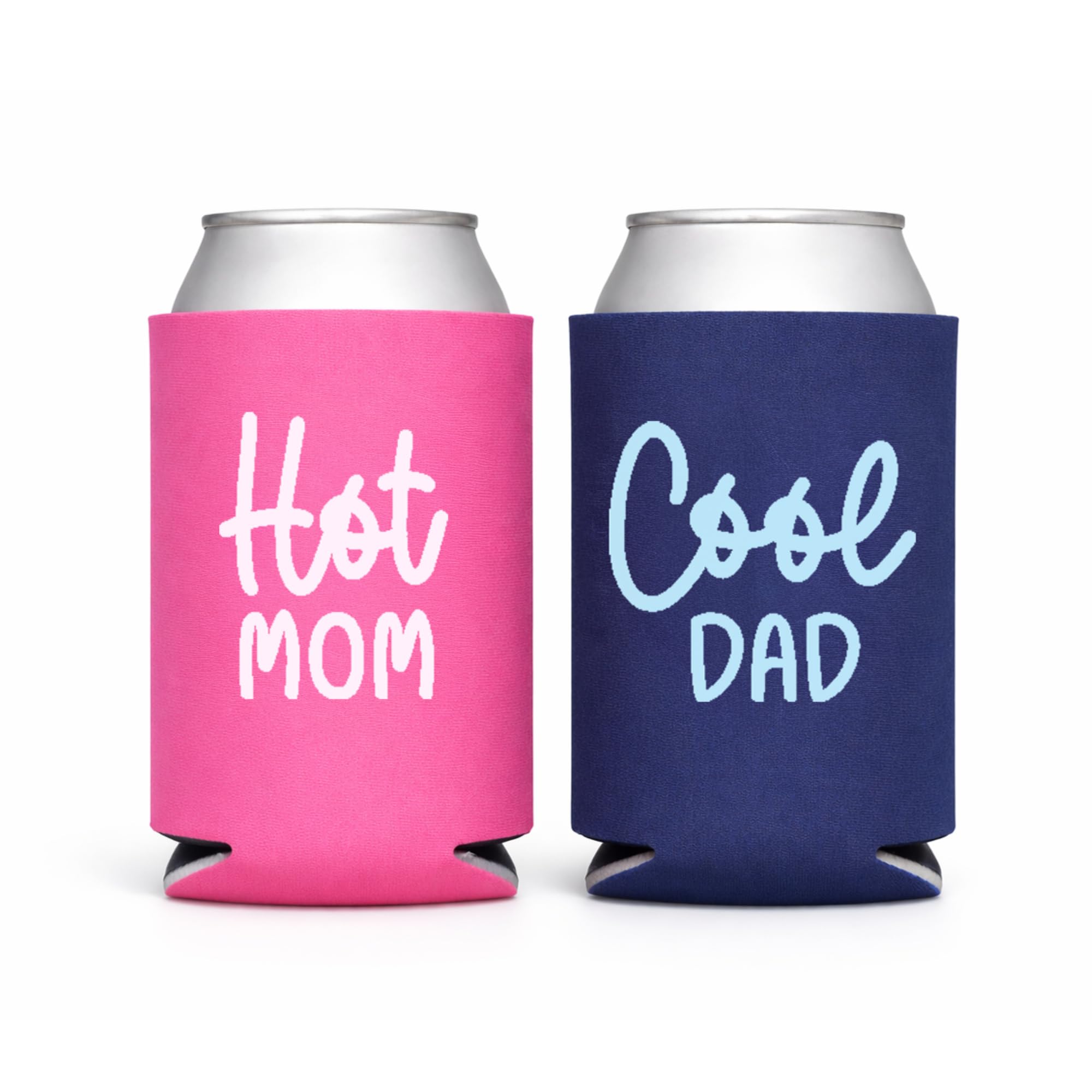 Pink Palm Co. HOT MOM & COOL DAD Can Cooler Set – Funny Baby Shower Gift for Parents – Insulated Foam Beer & Seltzer Can Sleeves