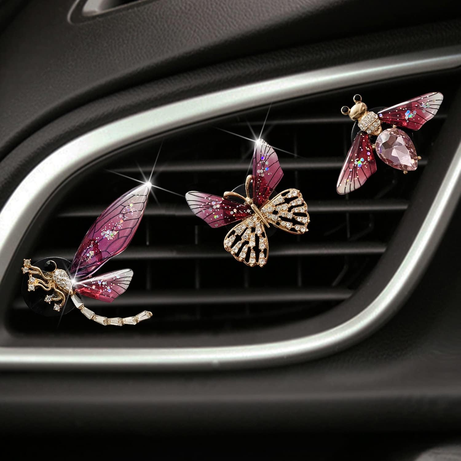 Car Air Vent Clip, 3 Pcs Bee Butterfly Dragonfly Car Air