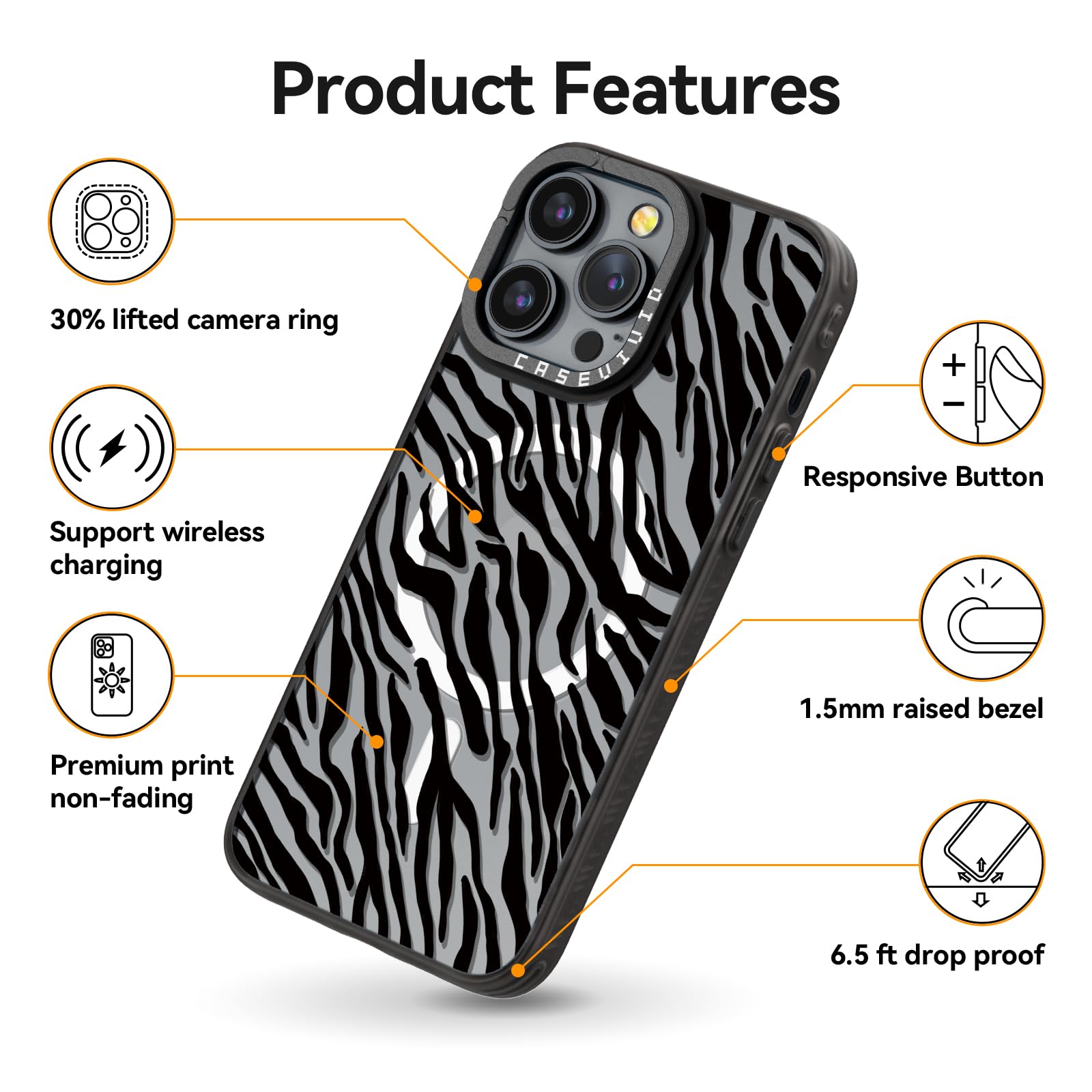 Magsafe - Custodia magnetica per iPhone 15 Pro Max Magsafe estetica carina - Custodia per telefono divertente e alla moda resistente - Cover con stampa zebrata nera per donna e ragazza da