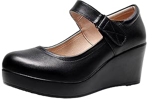 Women's High Platform Buckle Ankle Strap Leather Wedge Heels Closed Toe Mary Janes Pumps