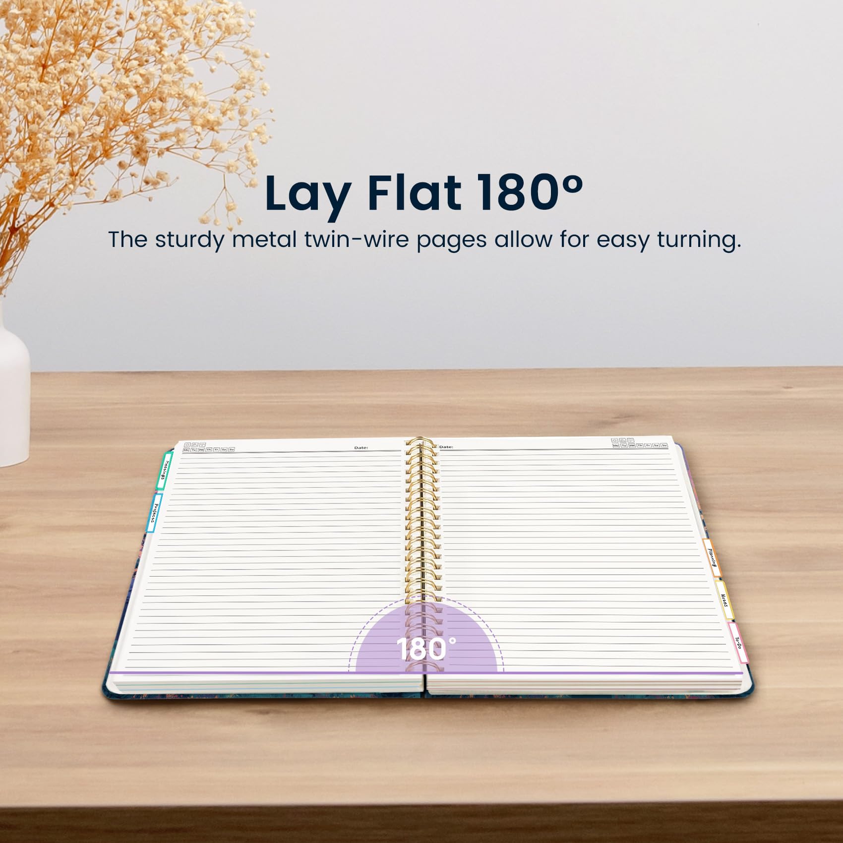 ZOTIA Diario a spirale con copertina rigida per lavoro, 21,6 x 27,9 cm, grazioso organizer per 5 soggetti con divisori e linguette rimovibili, belle pagine a righe per prendere appunti, 280 pagine