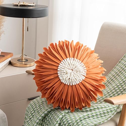 Miniatura 9 de WAIUYIA Almohada redonda suave y redonda con forma de girasol, cojín en forma de margarita, hecha a mano, almohada decorativa de flores de felpa