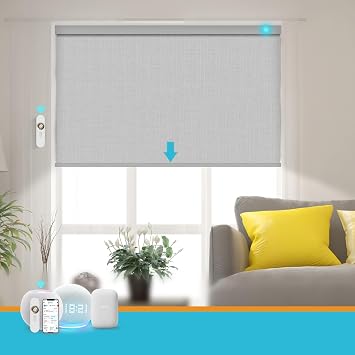 Custom Motorized Blinds, 100% Blackout Smart Roller Shades for Windows, Automatic Electric Blinds with Remote, Homekit Alexa Compatible, Solar Power & Rechargeable Battery 3-Layer White