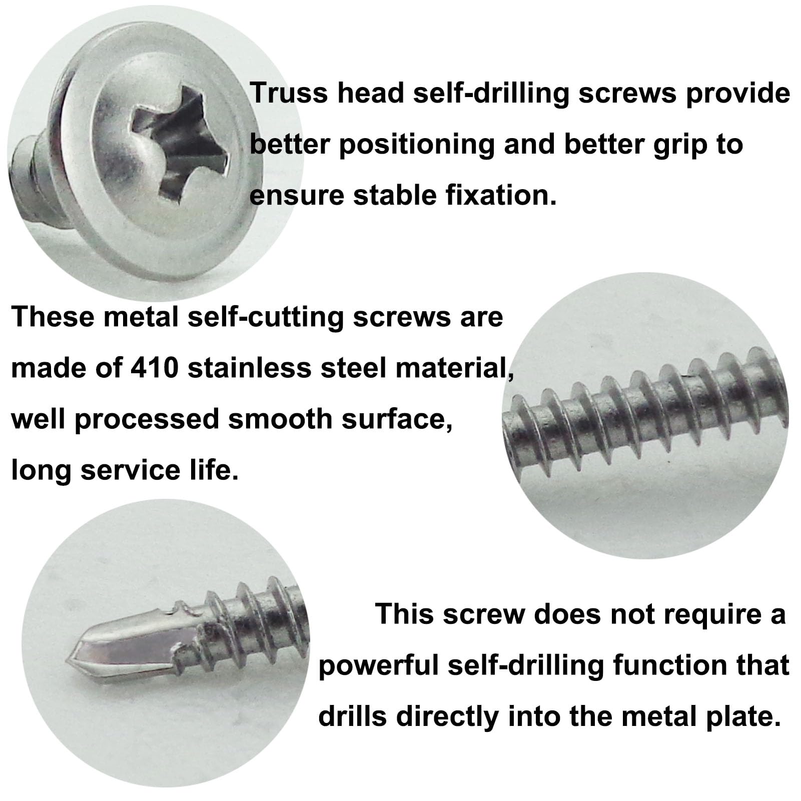 Stainless Steel Sheet Metal Screws - 100 Pack -4