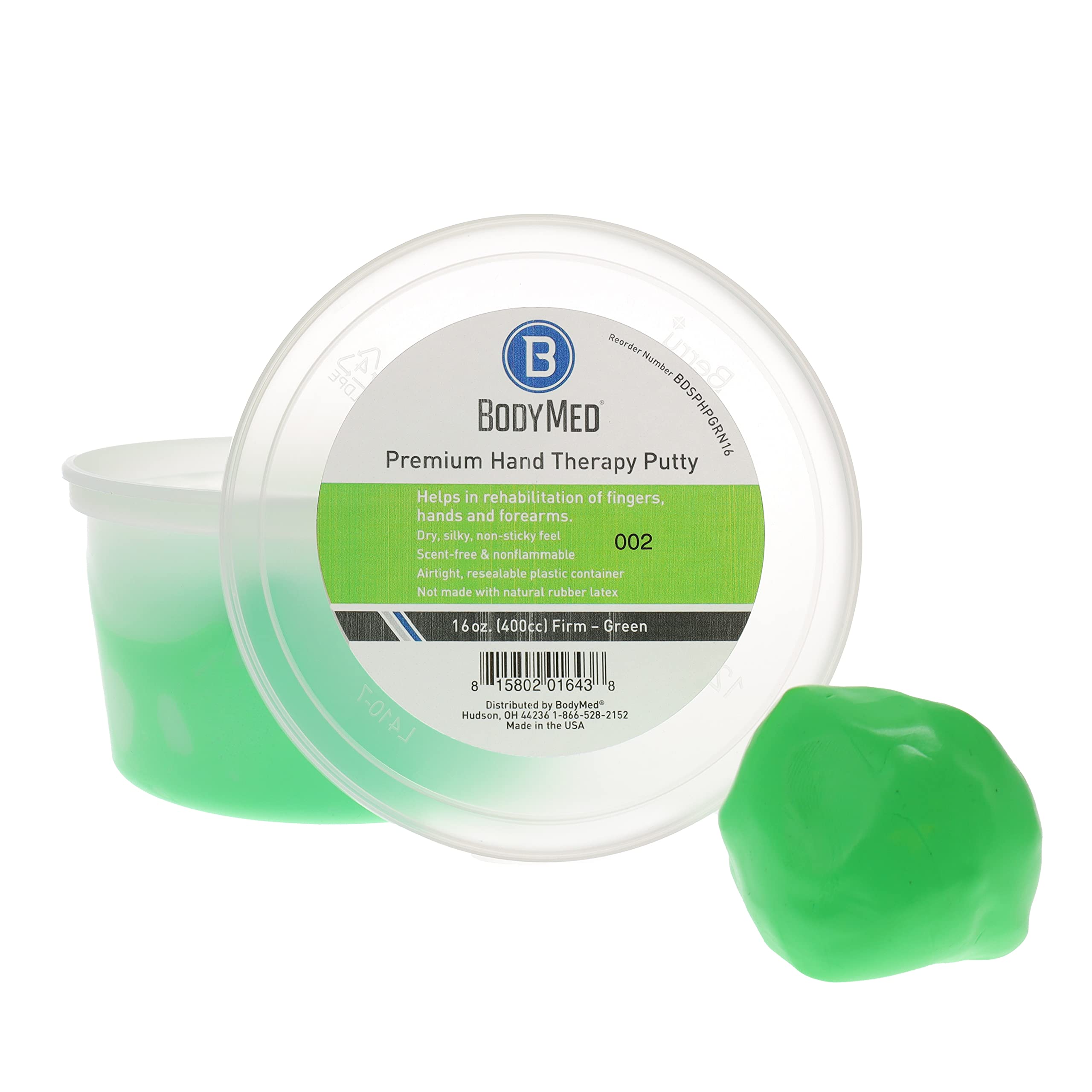 BodyMed Mastic thérapeutique pour les mains, vert, 473,6 g, ferme, mastic thérapeutique fortifiant pour la rééducation physique