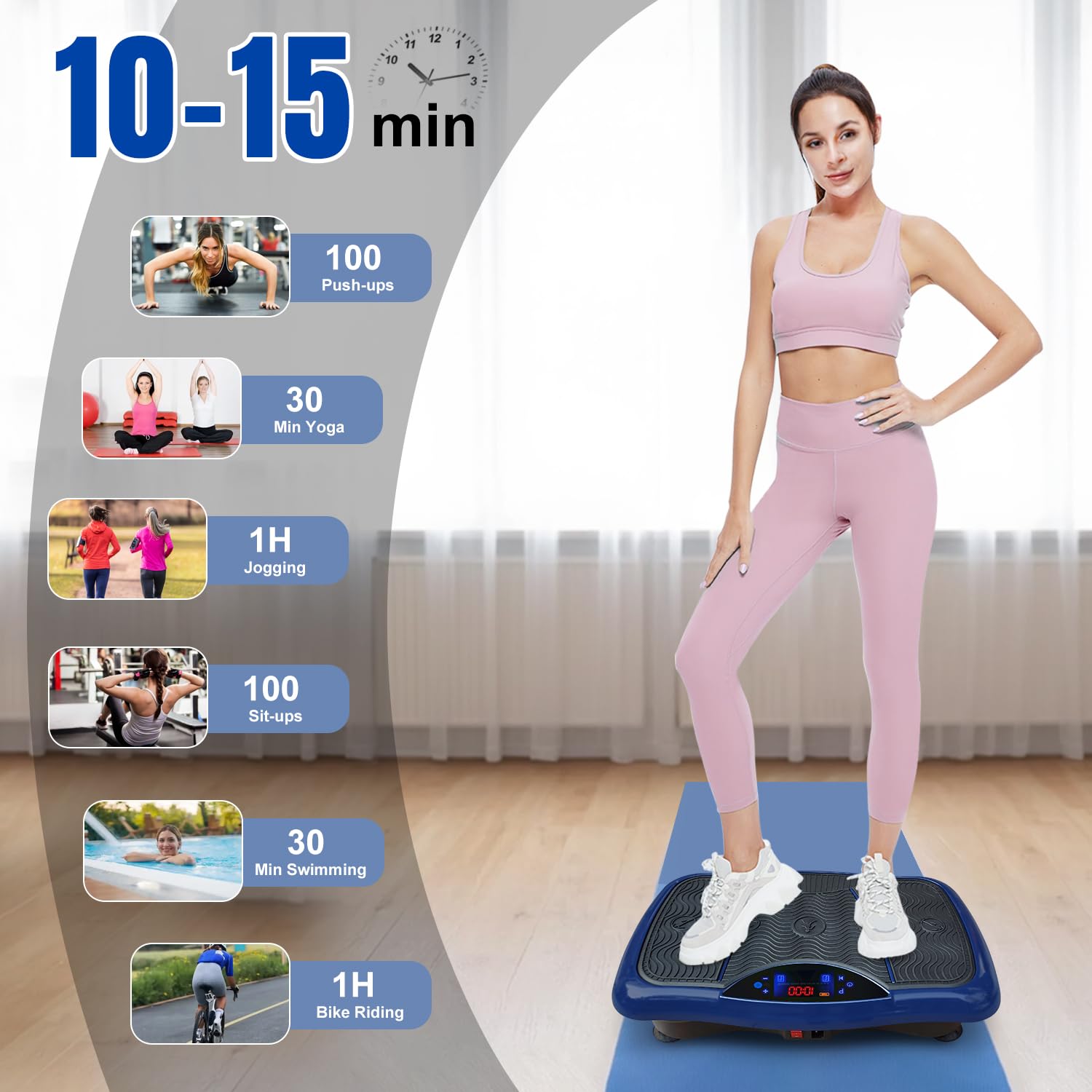 Piastra vibrante per allenamento di tutto il corpo, perdita di peso e fitness a casa con altoparlante Bluetooth, corda di resistenza, telecomando, 180 livelli, 5 programmi