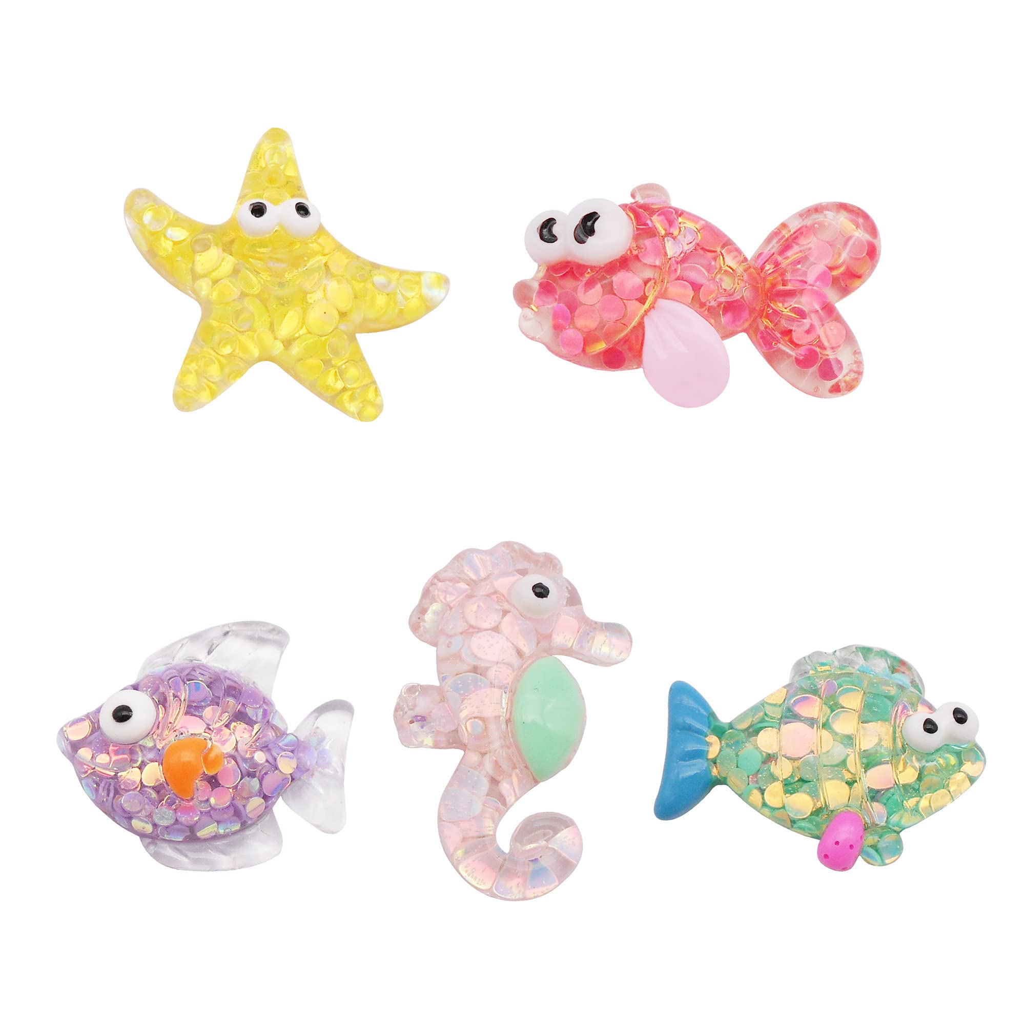 20 pcs Mix Flat Back Seahorse Starfish Fish Resin Embellishments Scrapbooking Kawaii Sea Life Cabochons Slime Charms Phone Case Decorations 2-3 cm