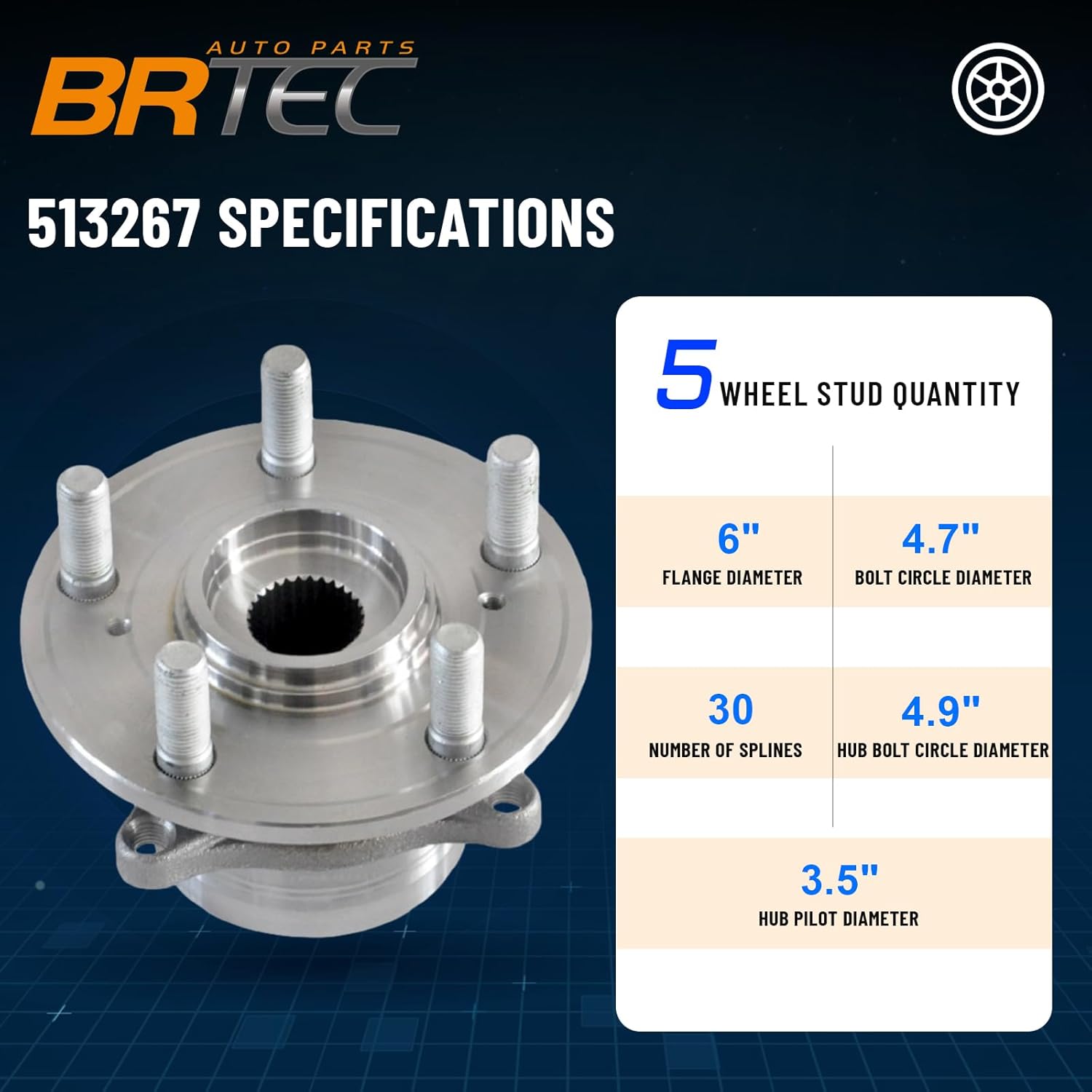 513267 Front Wheel Bearing and Hub Assembly with ABS Fits for Honda Pilot 2009-2015, Acura MDX 2007-2013/ZDX 2010-2013 Replaces 5-Lug 1 Pack