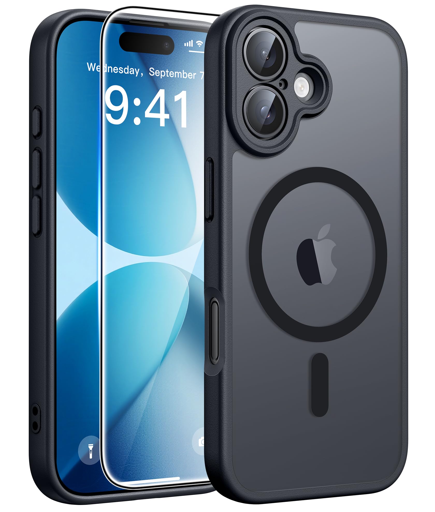 FNTCASE for iPhone 17 Phone Case: Magnetic Translucent Matte [Full Covered Camera Protection] [Screen Protector] Military Grade Shockproof Slim Cover Drop Proof Protective Cases - Black