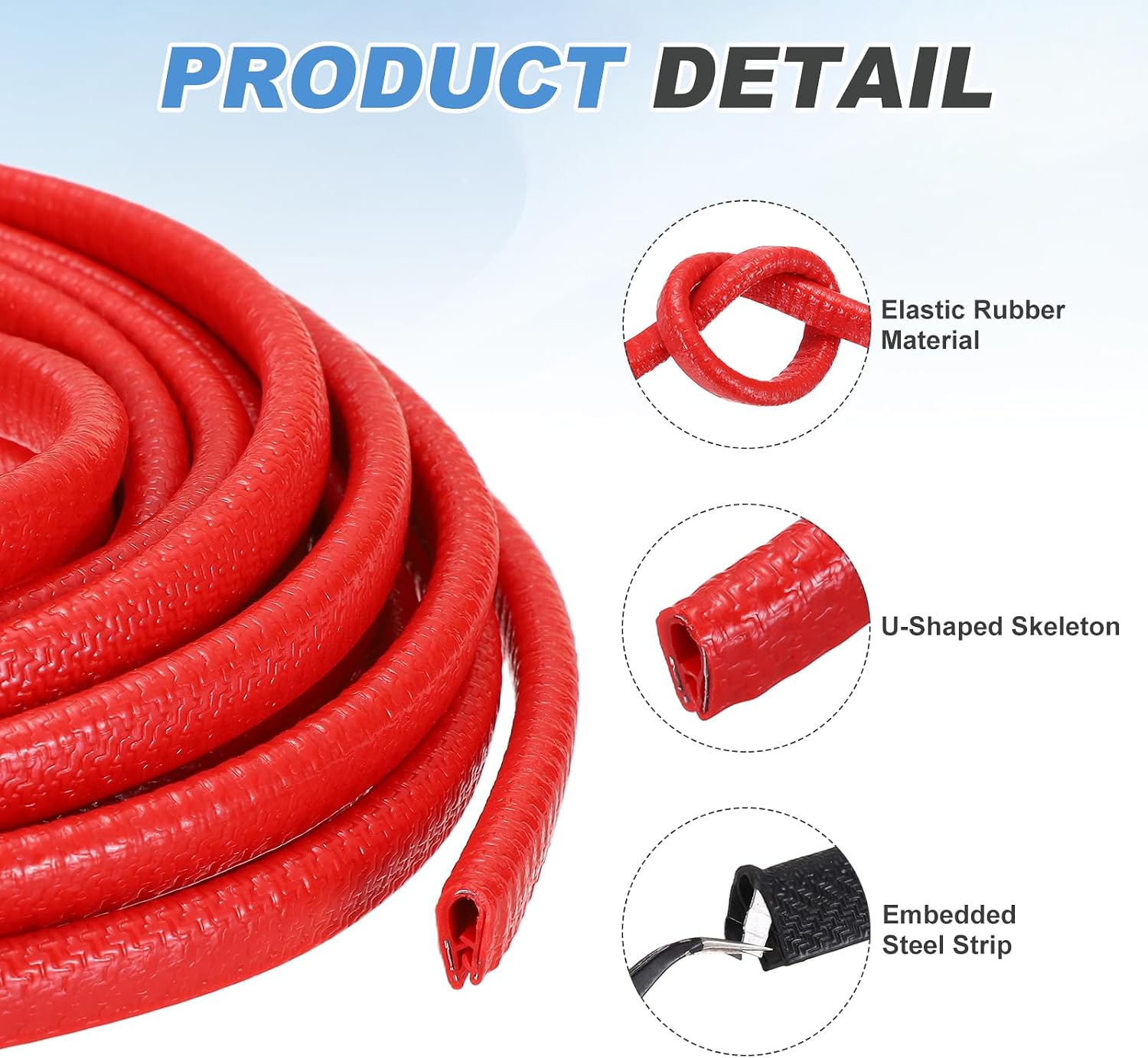 PATIKIL Rubber Edge Trim Guard, 32.8 ft x 25/64" x 9/32" U Channel Edge Protector Seal Strip with Metal Clips Fit for 1-3mm Edge for Car Door Sheet Metal Hatches Table Corners, Red