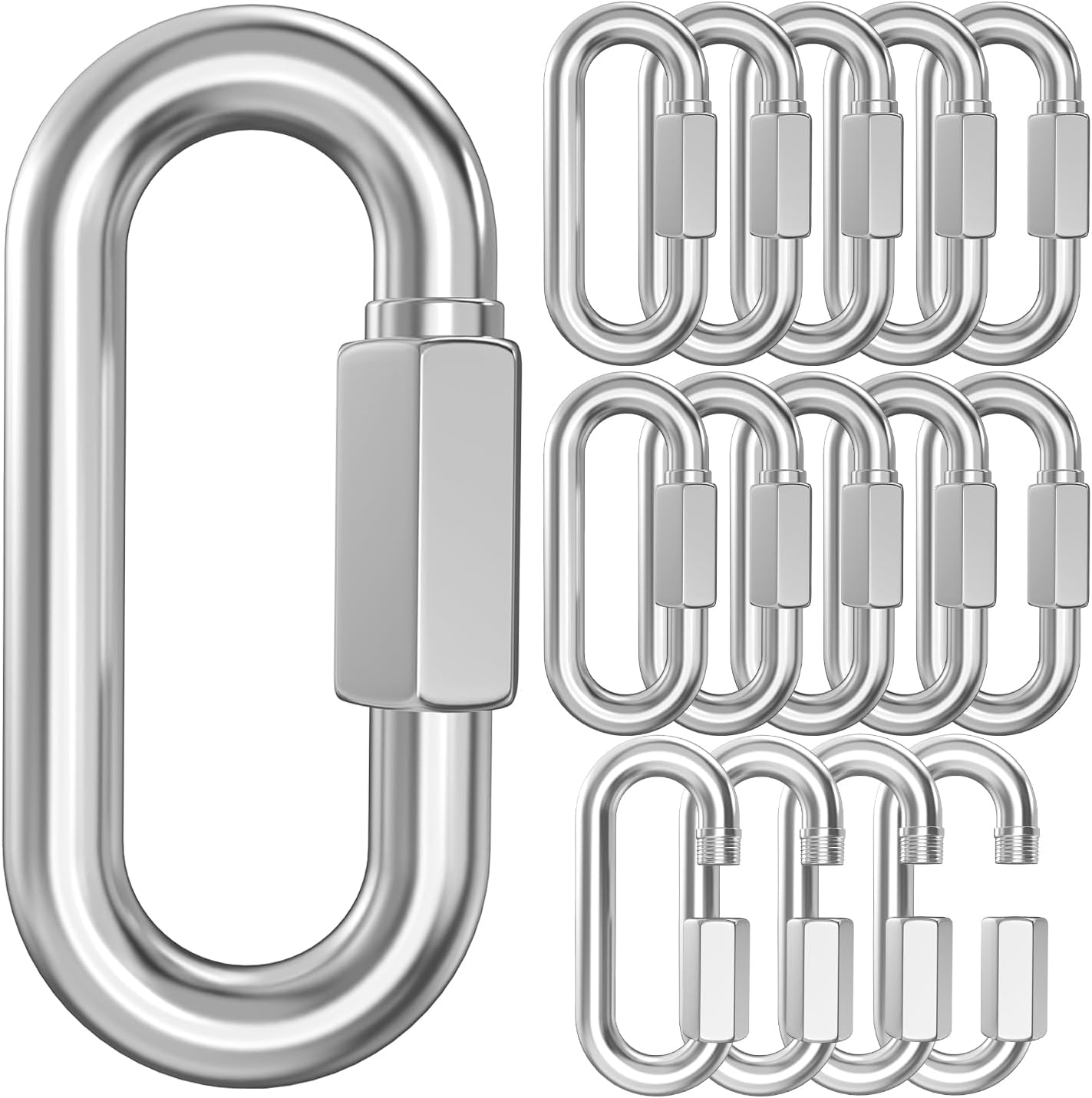 15 Pack Heavy-Duty Chain Hooks Quick Links - 304 Stainless Steel 1/4" Locking Carabiner Anti-Rust Chain Connector Quick Link for Towing,Swing,Shade Sail,Bird Toys,Capacity 800lb
