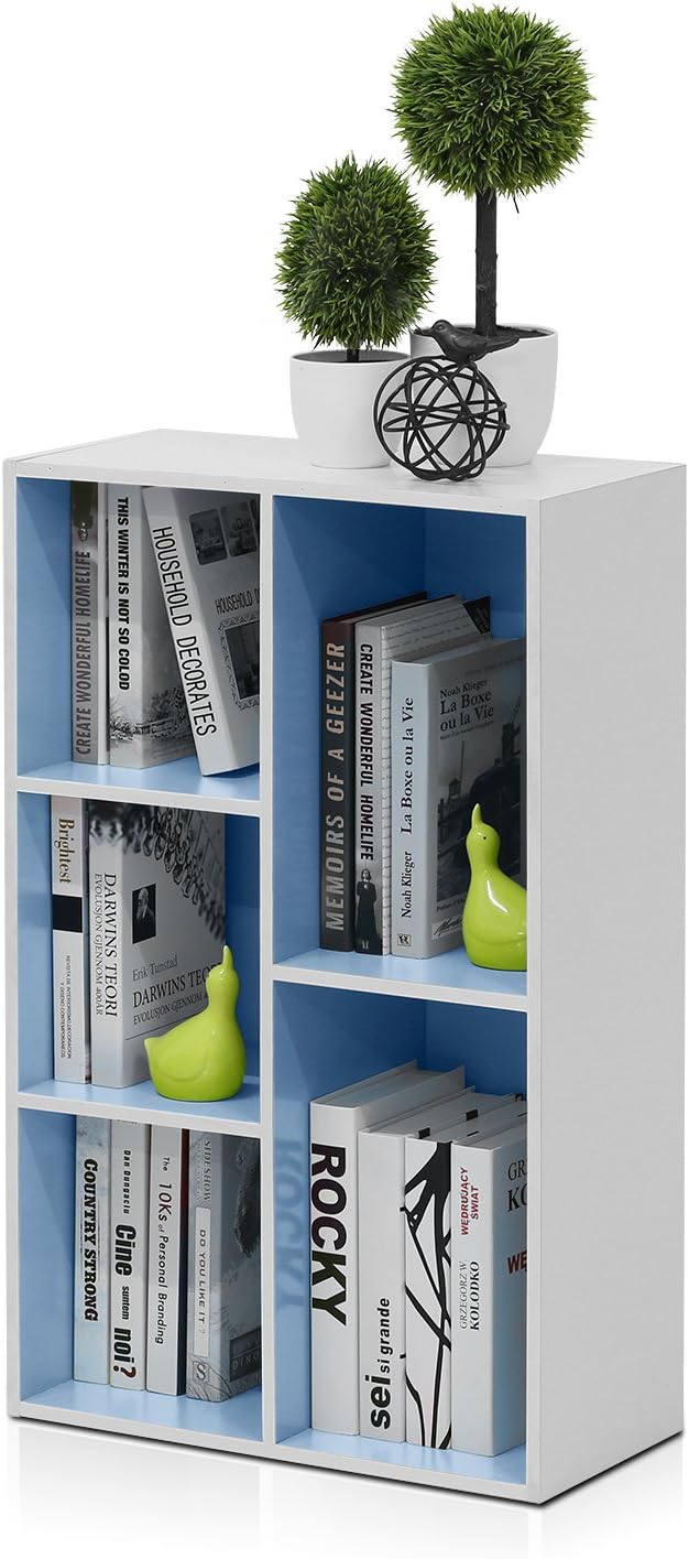 Furinno Luder 5-Cube Reversible Open Shelf, White/Light Blue