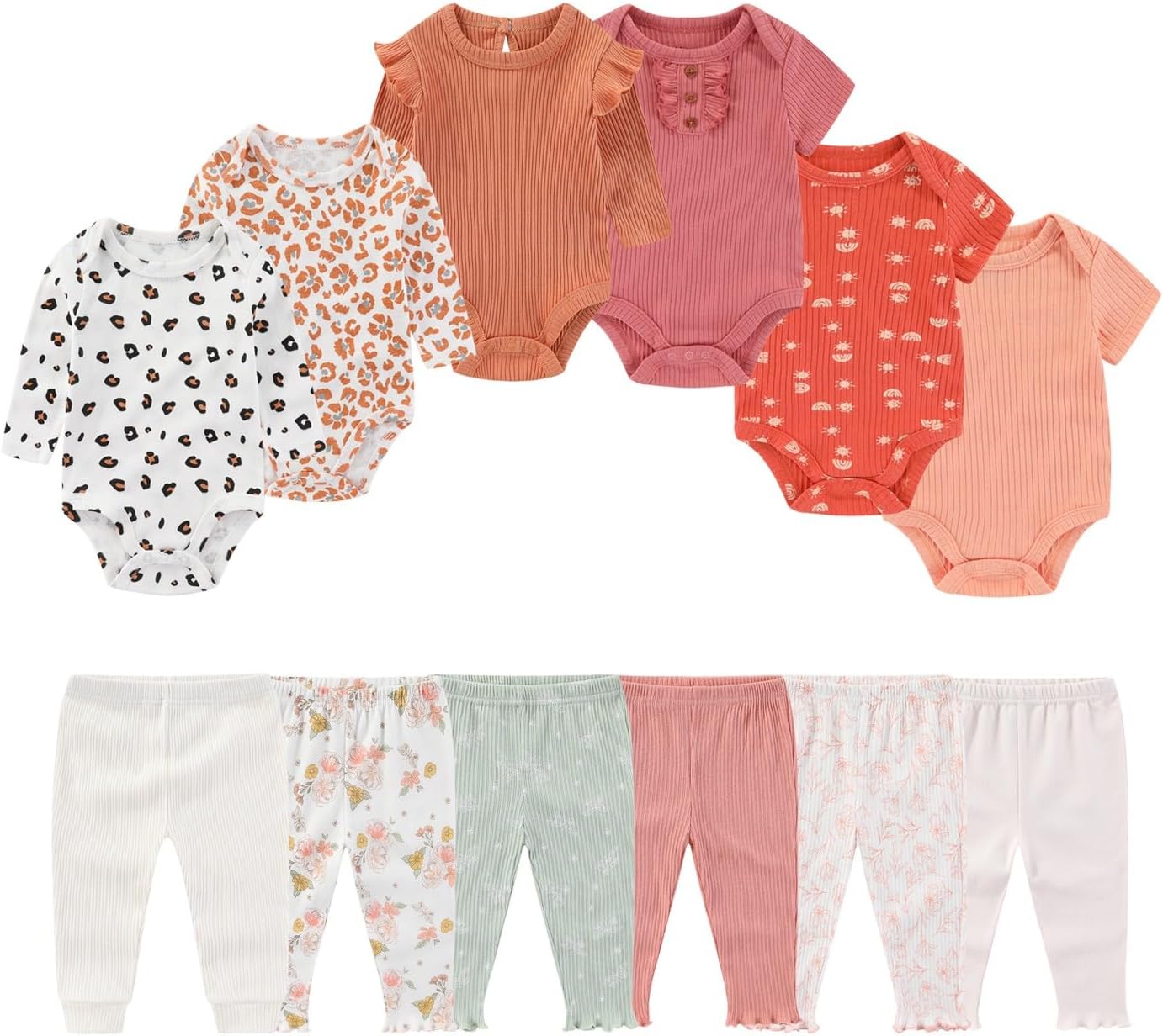 Four Seasons Baby Layette Sets 12 Pack Unisex Infant Boys Girls Pants and Long/Short Sleeve Bodysuits