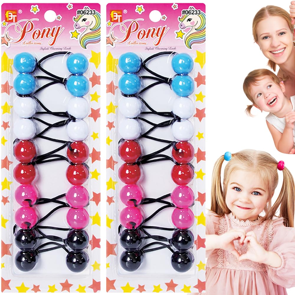 Beauty Town 20PCS Bubble Ponytail Holders – 20mm Twin Bead Hair Ties for Girls & Kids – Colorful Elastic Hair Accessories for Braids & Pigtails (Sky Blue/White/Red/Pink/Black)