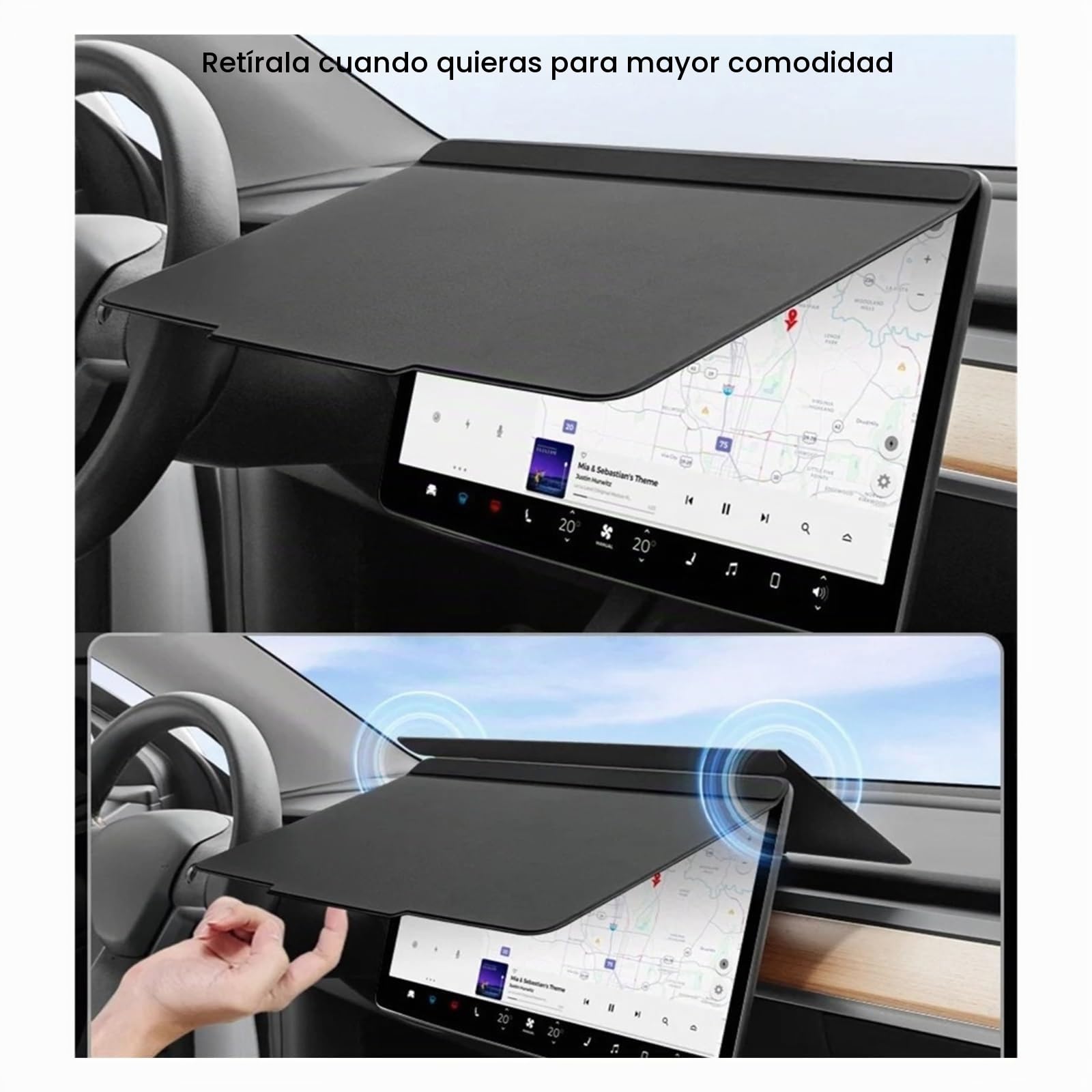 Accesorios Interiores Coche Protector Pantalla Para Parasol Para Tesla Para Model Para 3/Y 2021-2025 Funda Impermeable Para Navegación(B-Black)