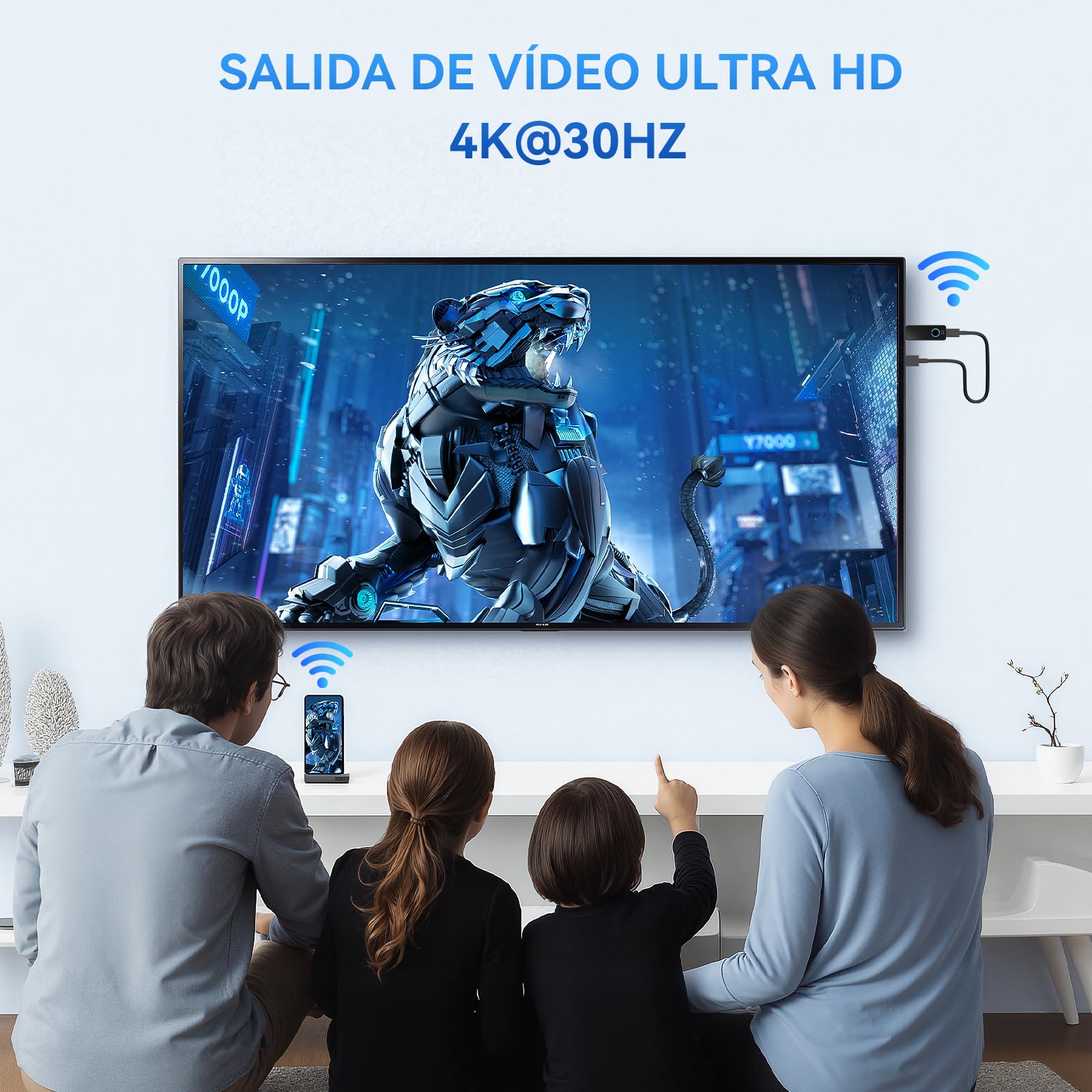 Adaptador HDMI Inalámbrico Tongtion 4K Ultra HD a 30Hz - Miracast, AirPlay, DLNA,Googel Cast- WiFi 5 GHz - Plug and Play para Smart TV, Proyector, PC, iPhone y Android
