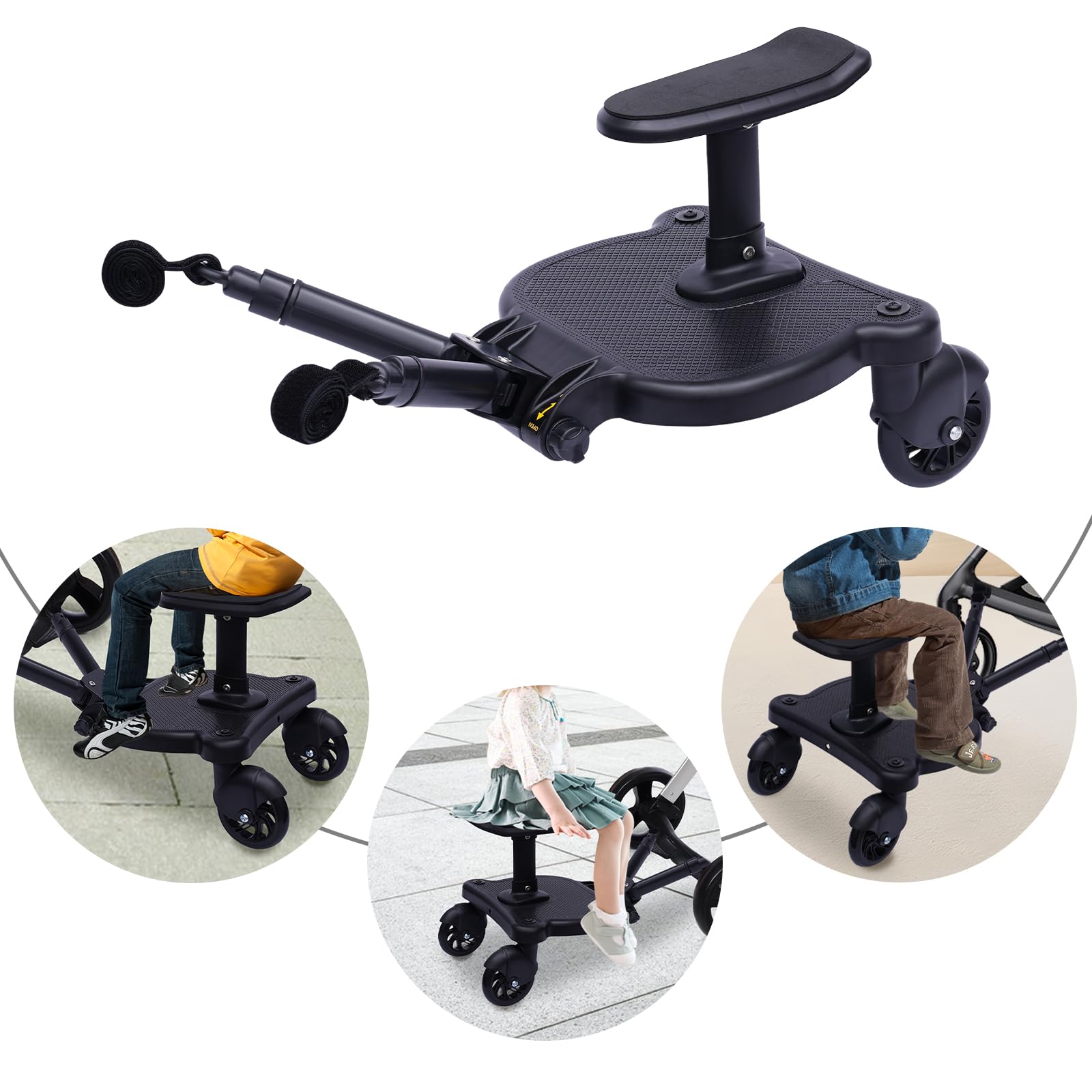 Skateboard Universal para Cochecito de Bebé – Tabla con Asiento Desmontable 25kg, Plataforma Plegable